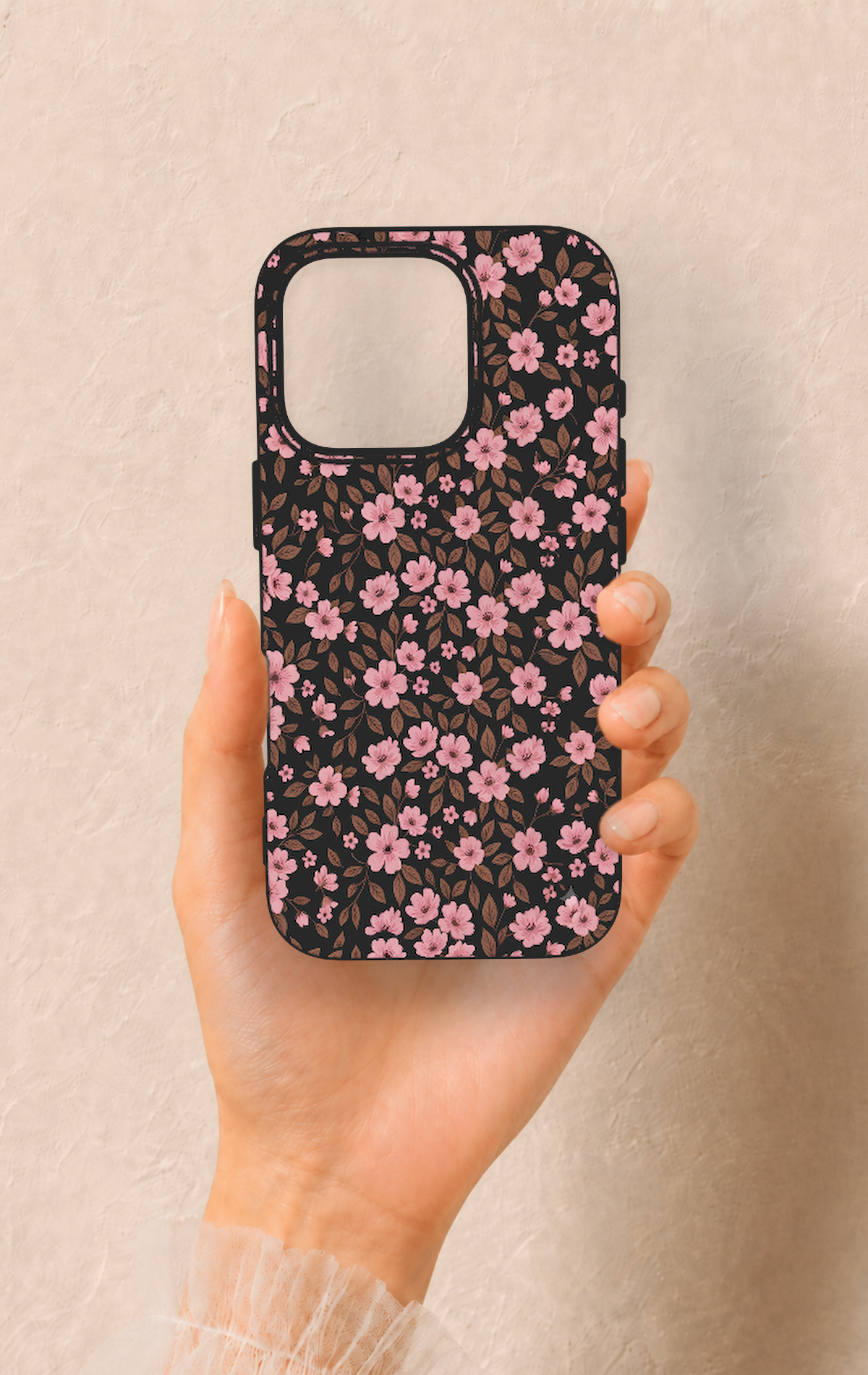 iPhone 16 Pro Uyumlu Mini Pembe Çiçek Desenli Silikon Kılıf