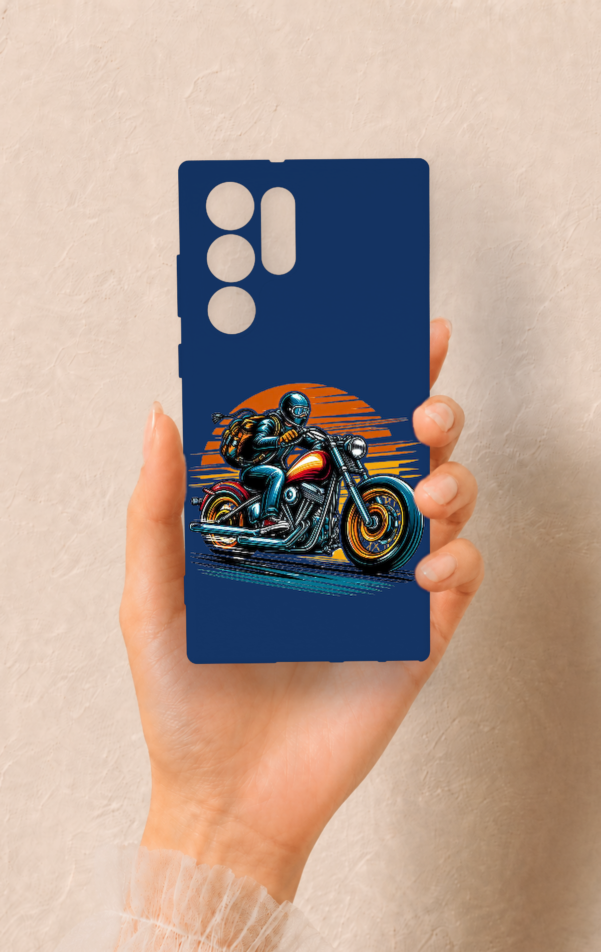 Samsung S22 Ultra Uyumlu Moto Rider Desenli Silikon Kılıf