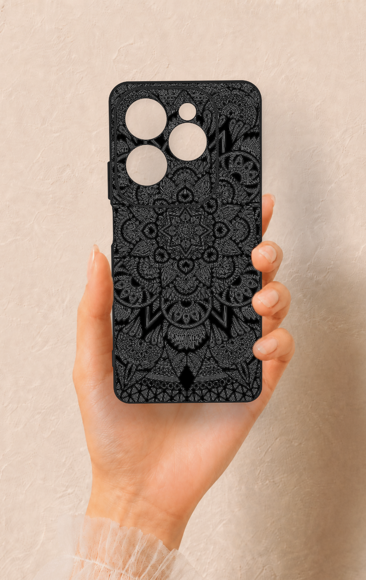 İnfinix Hot 40 Pro Uyumlu Siyah Beyaz Mandala Desenli Silikon Kılıf