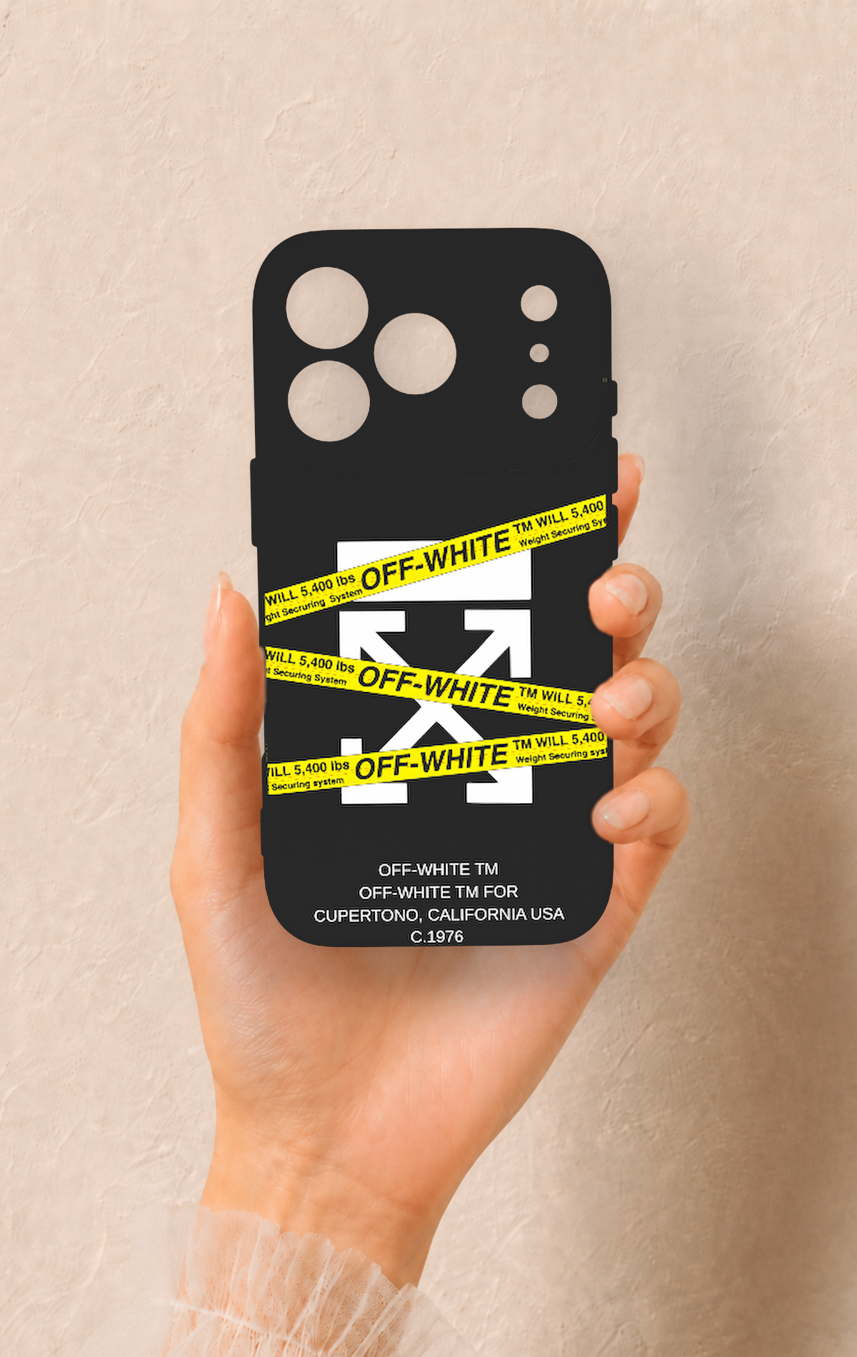 iPhone 17 Pro Uyumlu Off White Desenli Silikon Kılıf