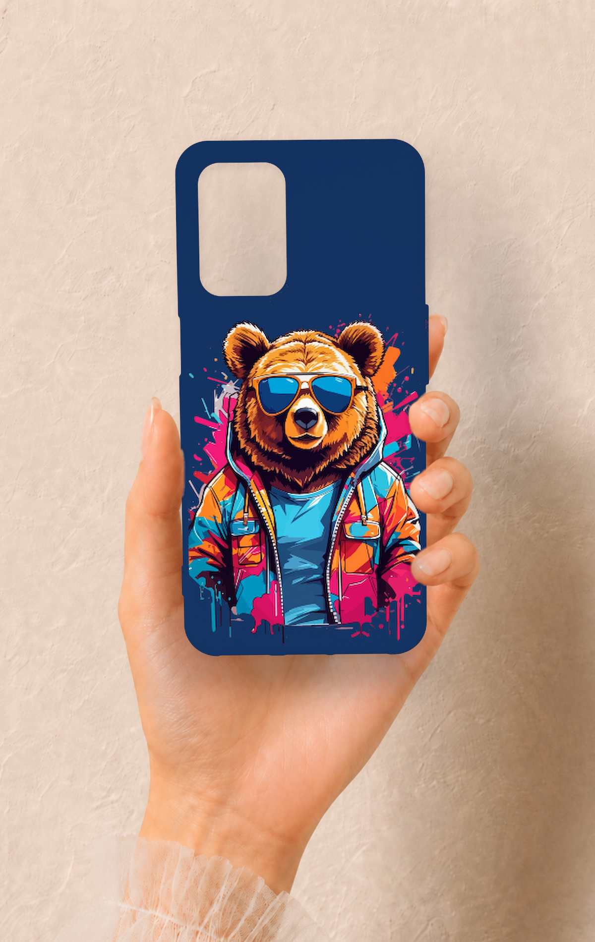 Oppo A54 Uyumlu Gözlüklü Ayı Desenli Silikon Kılıf