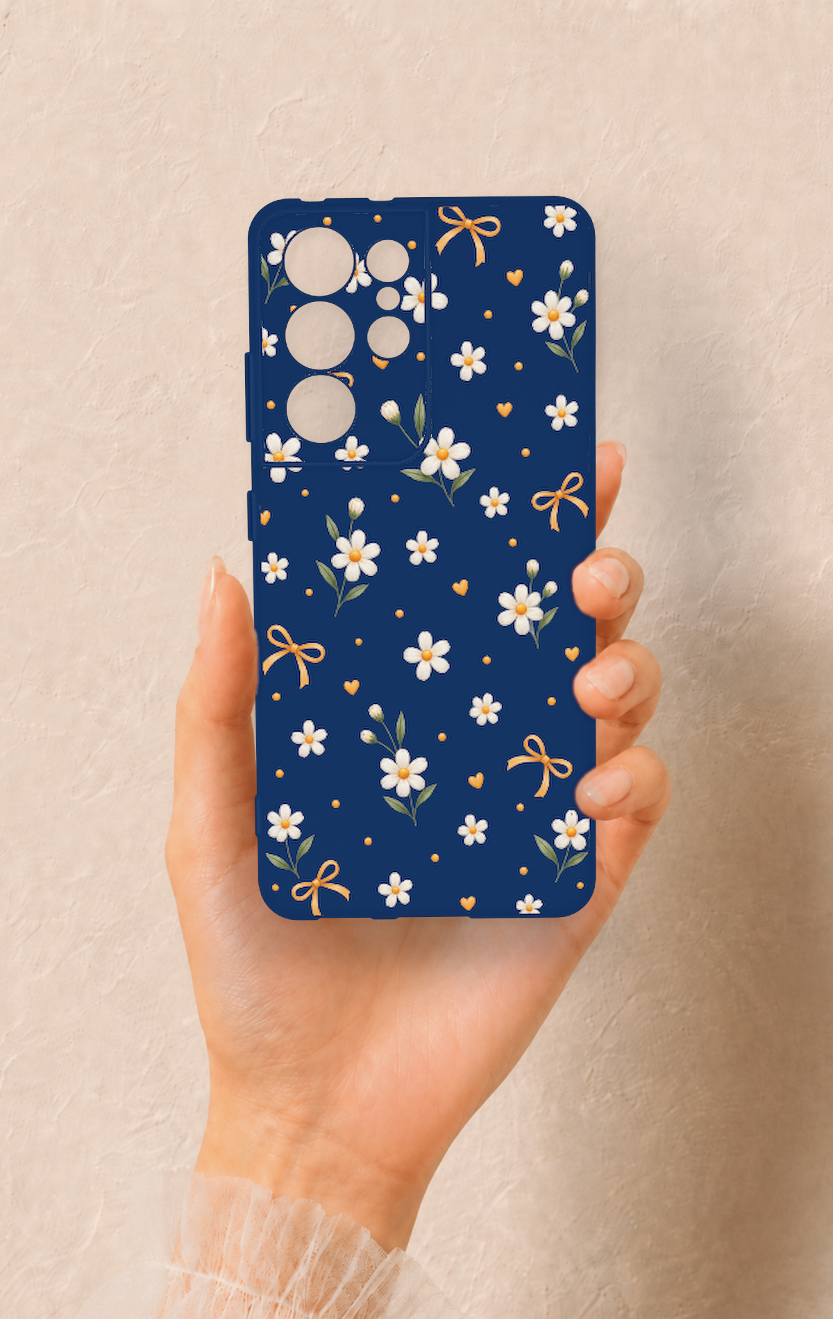Samsung S21 Ultra Uyumlu Papatya Fiyonk Desenli Silikon Kılıf