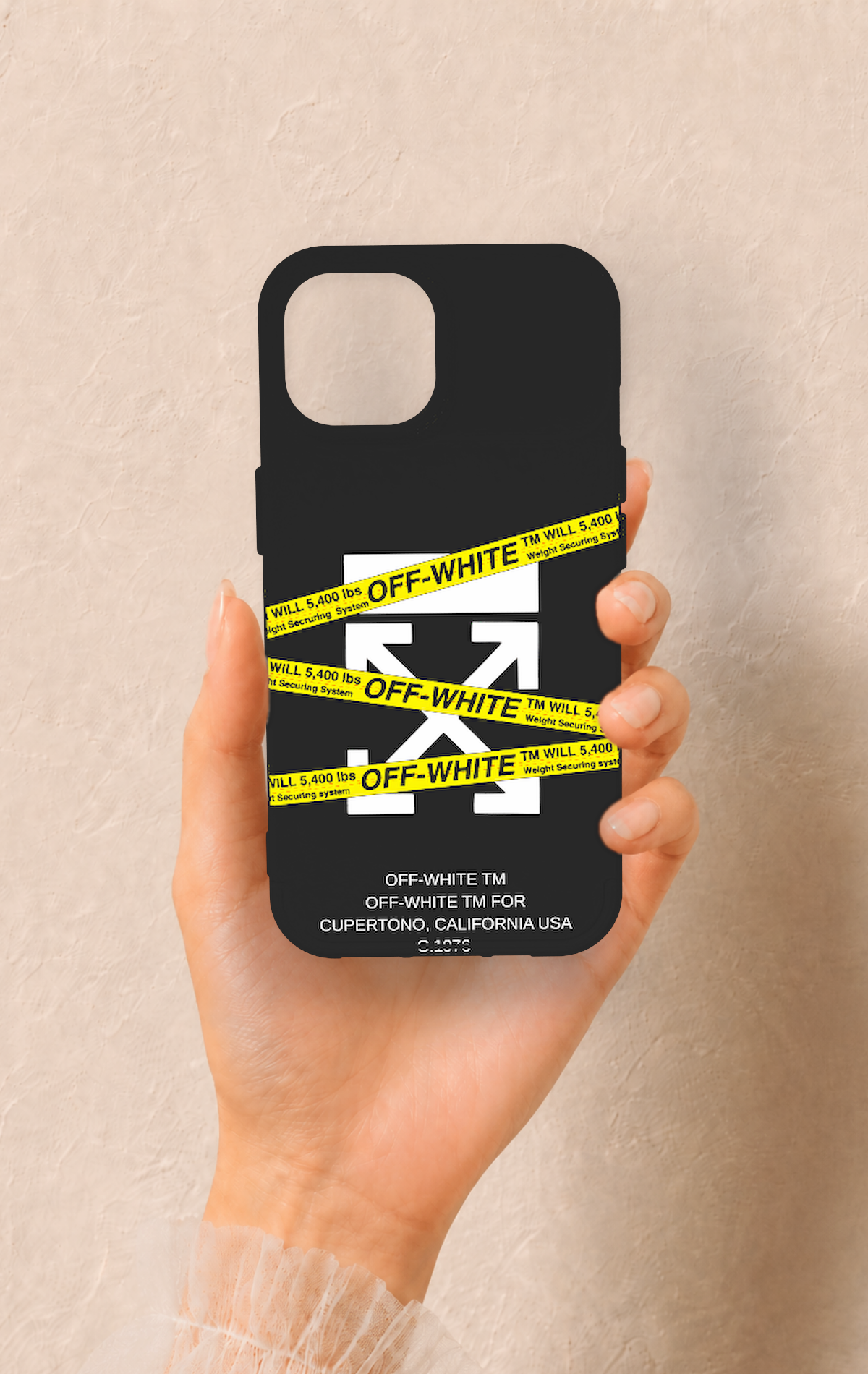 iPhone 15 Uyumlu Off White Desenli Silikon Kılıf