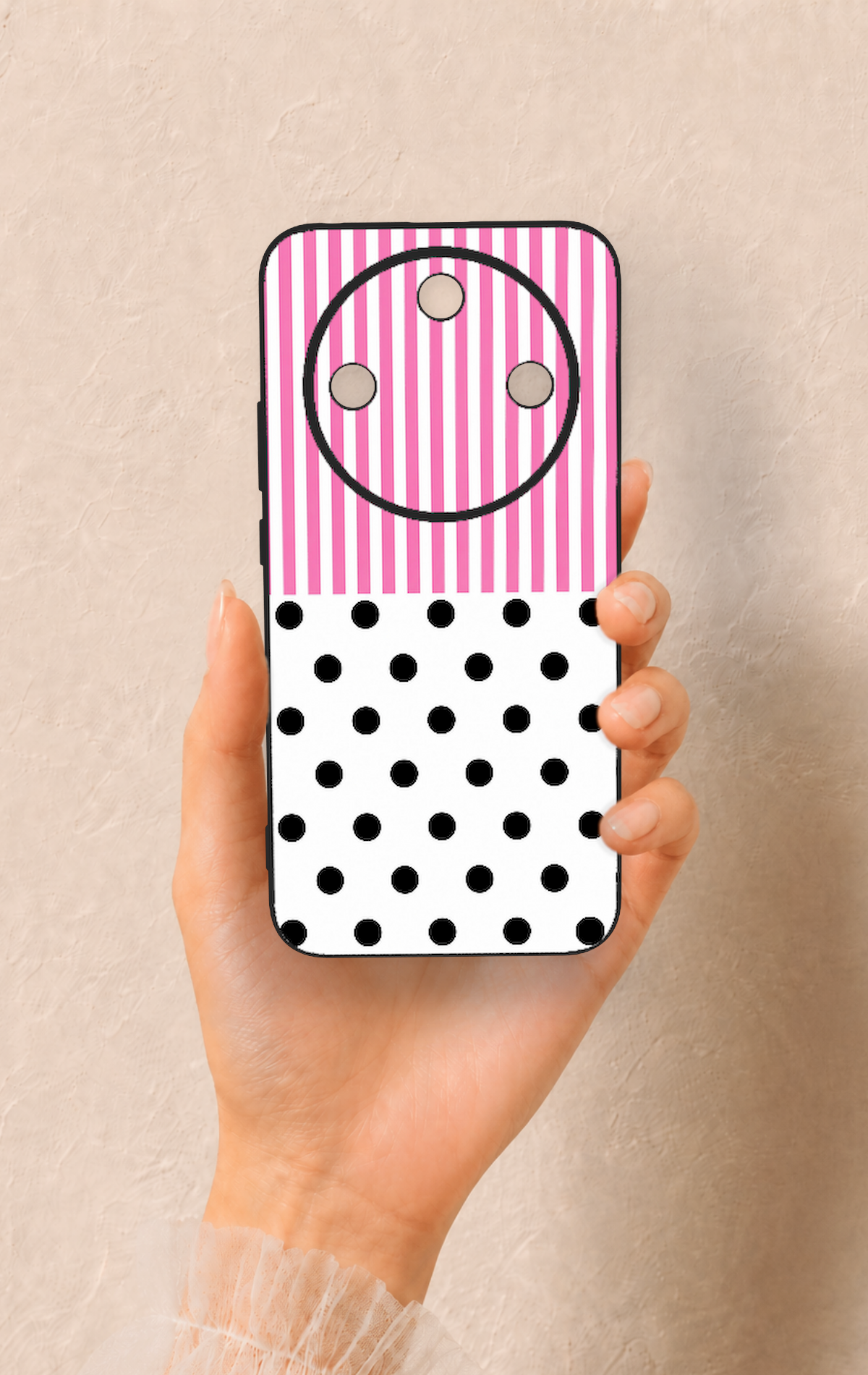 Honor Magic 8 Lite Uyumlu Pembe Çizgili Puantiye Desenli Silikon Kılıf