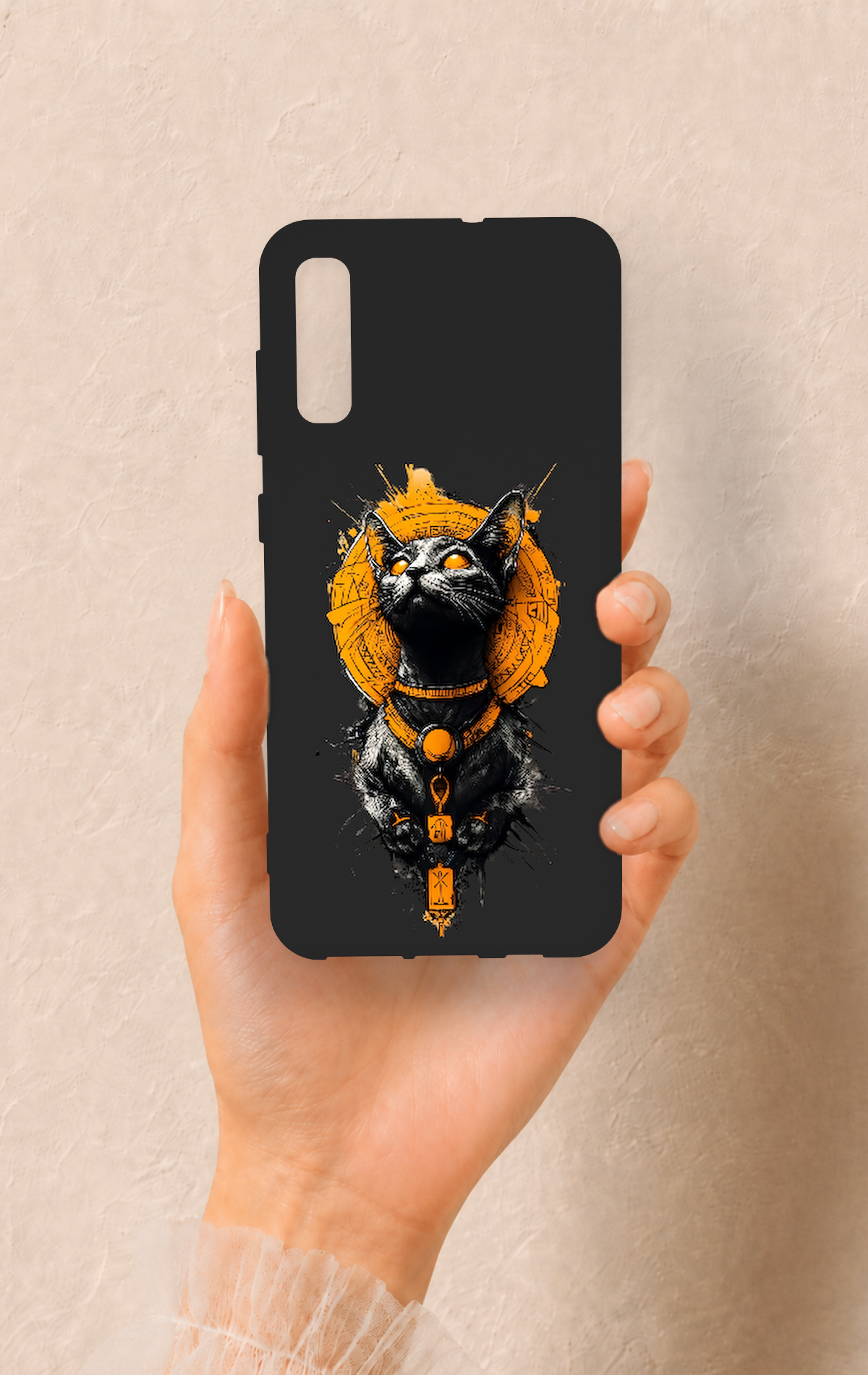 Samsung A70 Uyumlu Mısırlı Kedi Tanrısı Desenli Silikon Kılıf