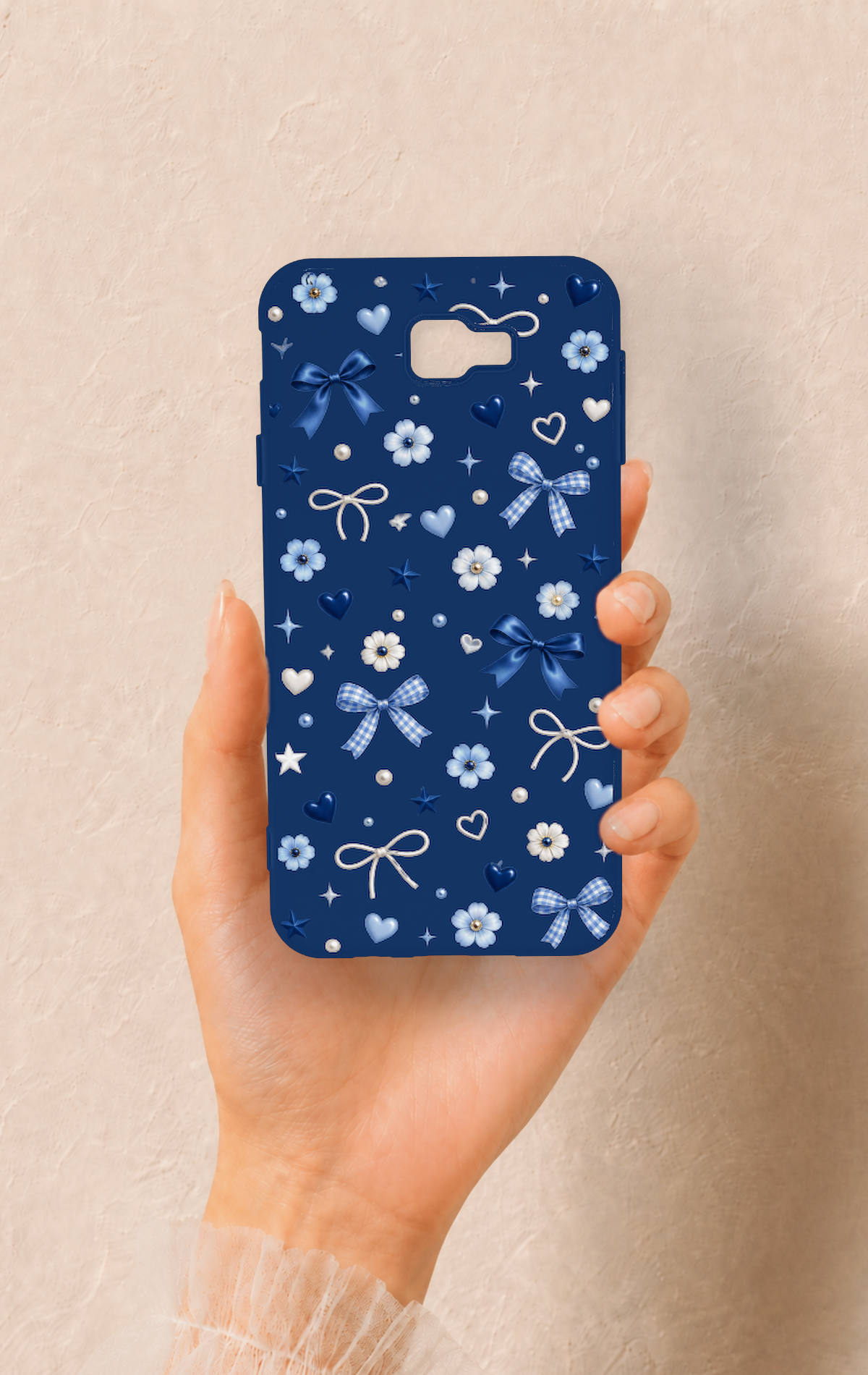 Samsung J7 Prime Uyumlu Mavi Papatya Fiyonk Desenli Silikon Kılıf