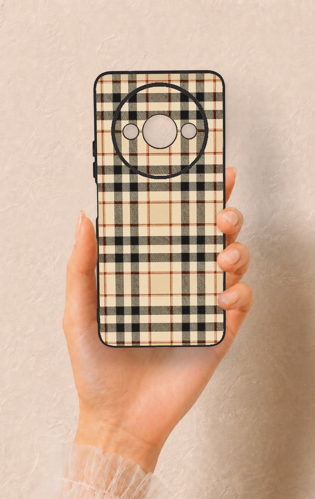 Redmi A3 Uyumlu Karamel Siyah Ekose Desenli Silikon Kılıf