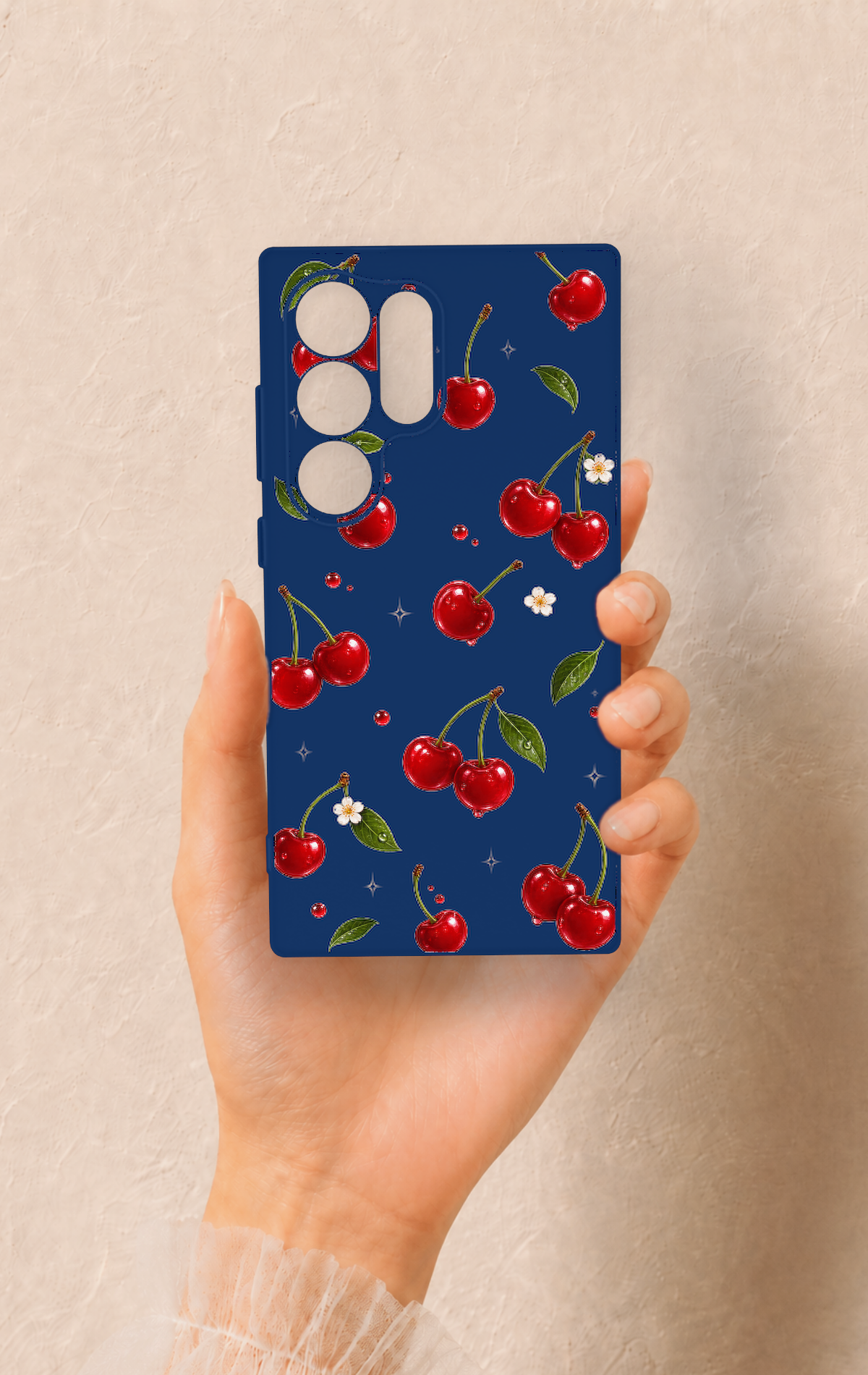 Samsung S24 Ultra Uyumlu Kiraz Papatya Desenli Silikon Kılıf