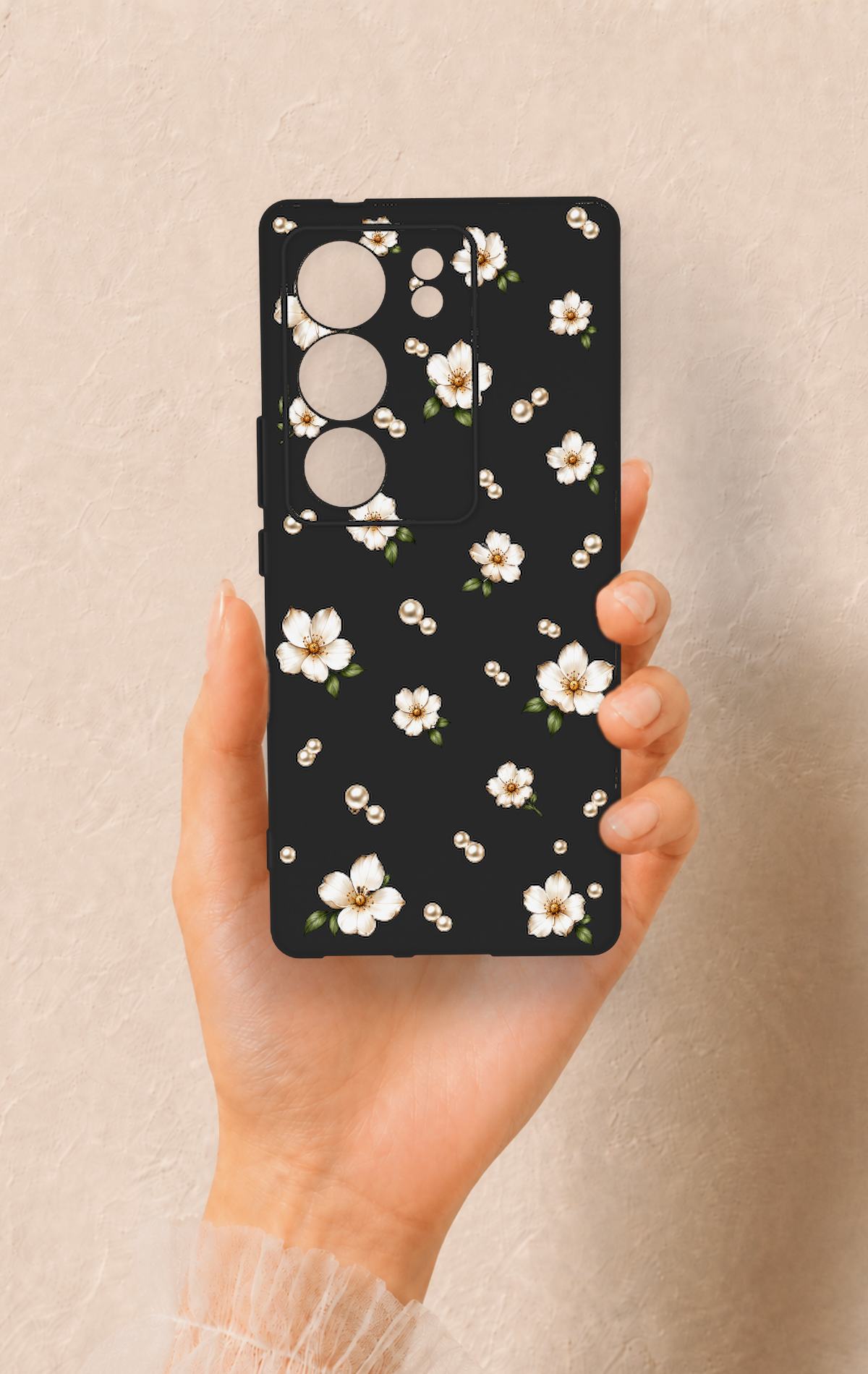 Vivo V29 Uyumlu İnci Papatya Desenli Silikon Kılıf