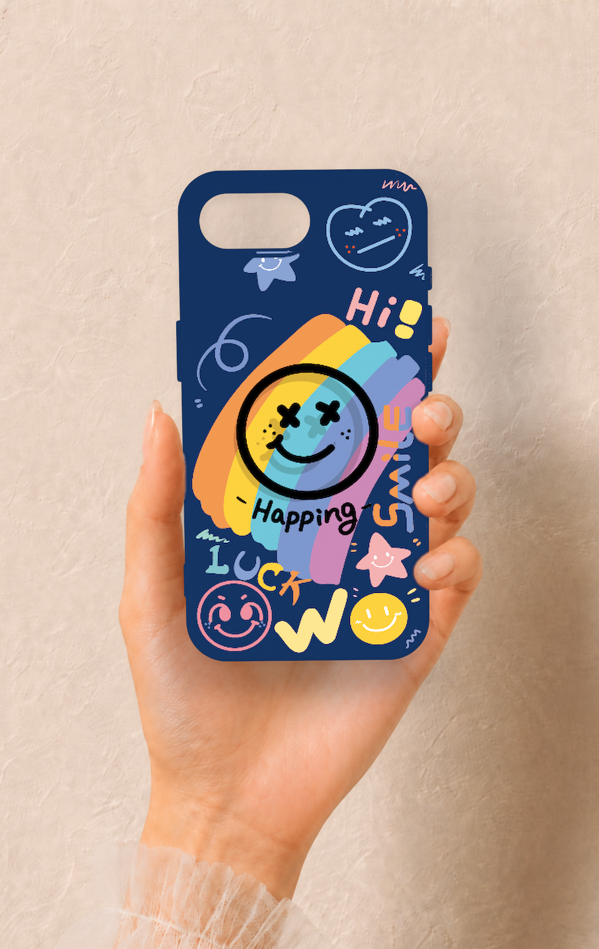 iPhone 16E Uyumlu Happing Smile Desenli Silikon Kılıf