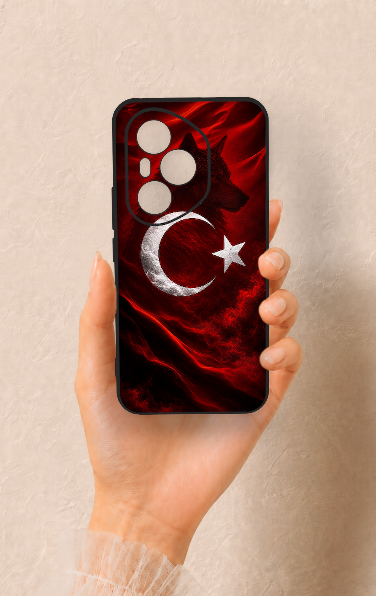 Honor 400 Pro Uyumlu Kurt Türk Bayrağı Desenli Silikon Kılıf