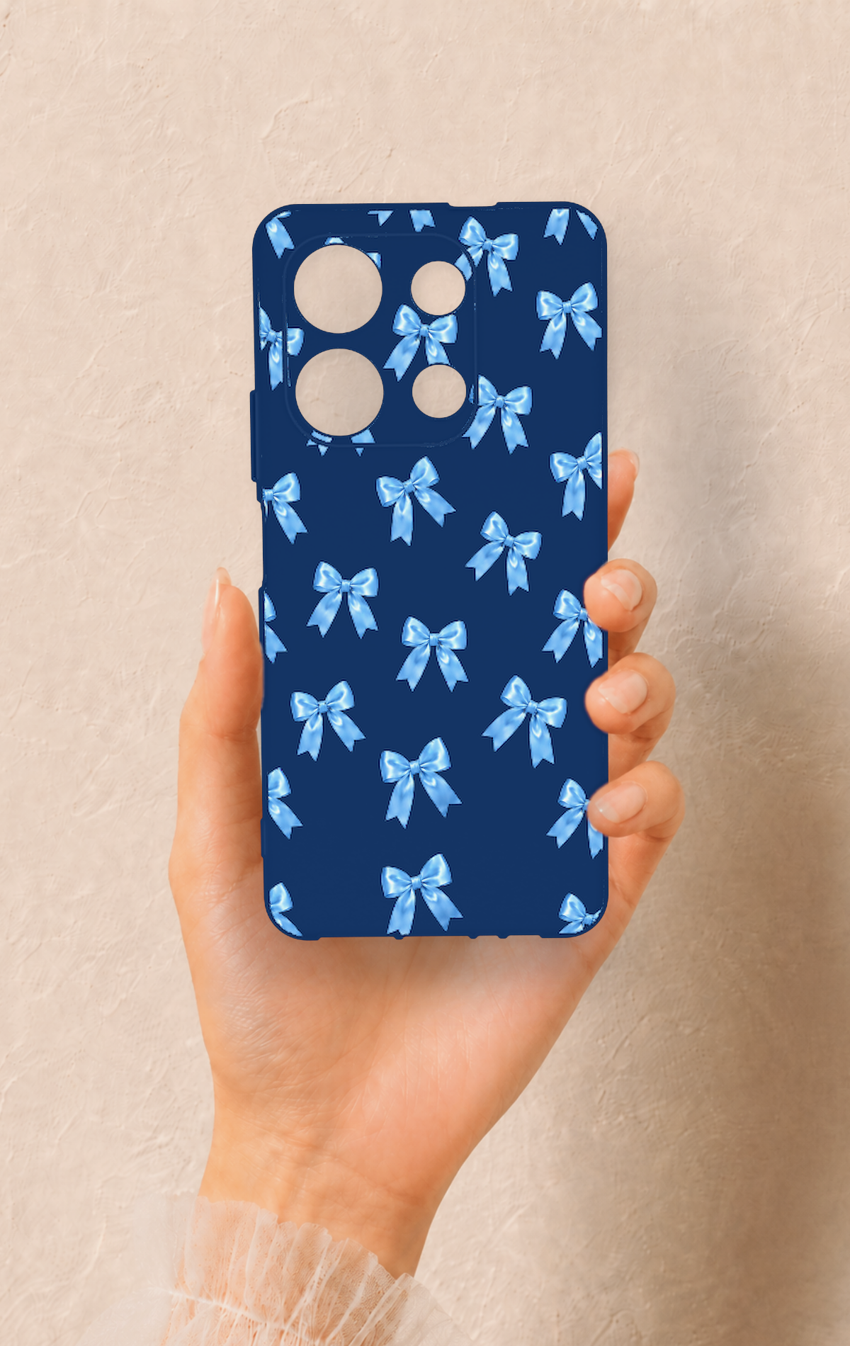 İnfinix Note 30 Uyumlu Mavi Fiyonk Kurdele Desenli Silikon Kılıf