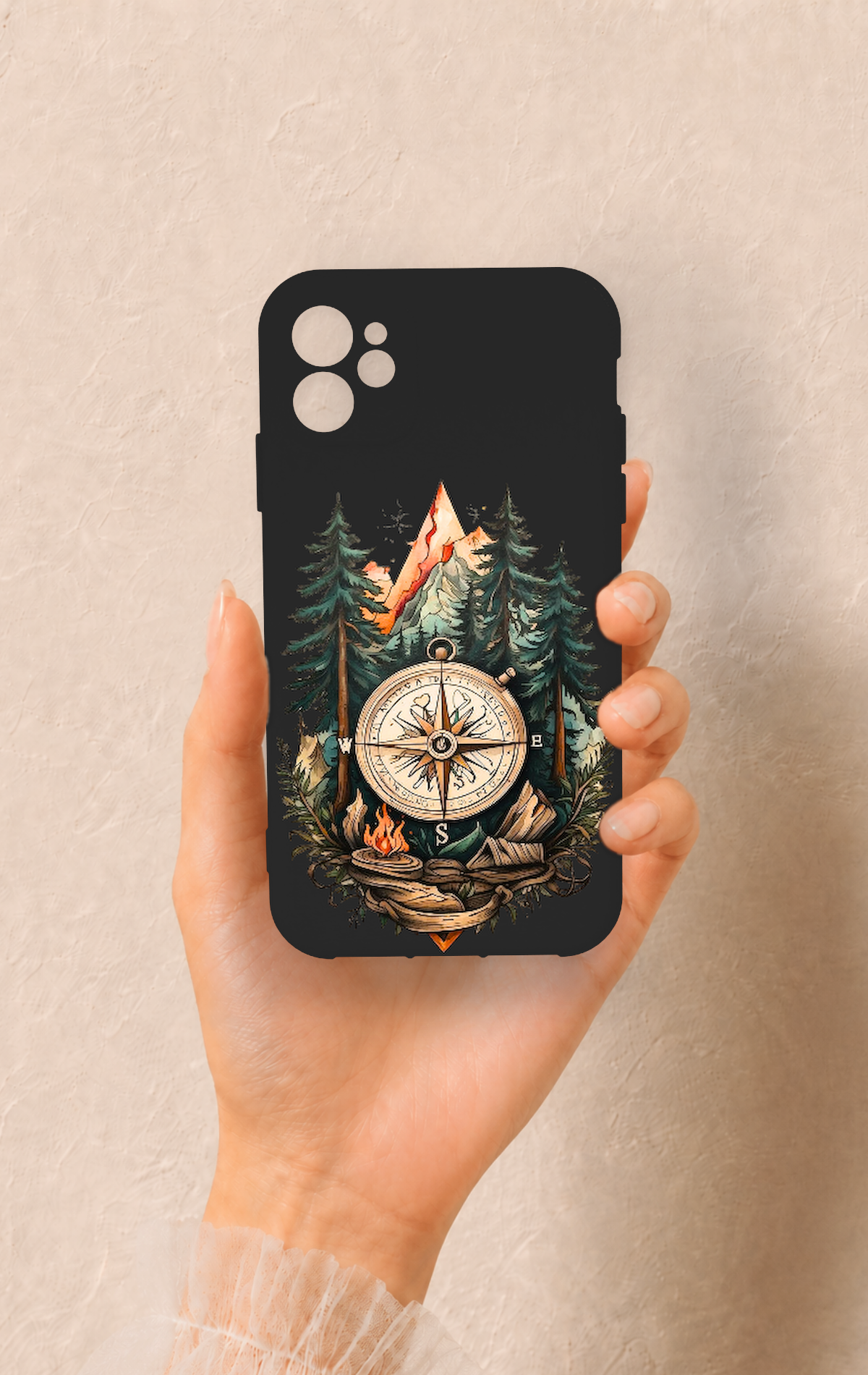iPhone 11 Uyumlu Pusula Orman Desenli Silikon Kılıf