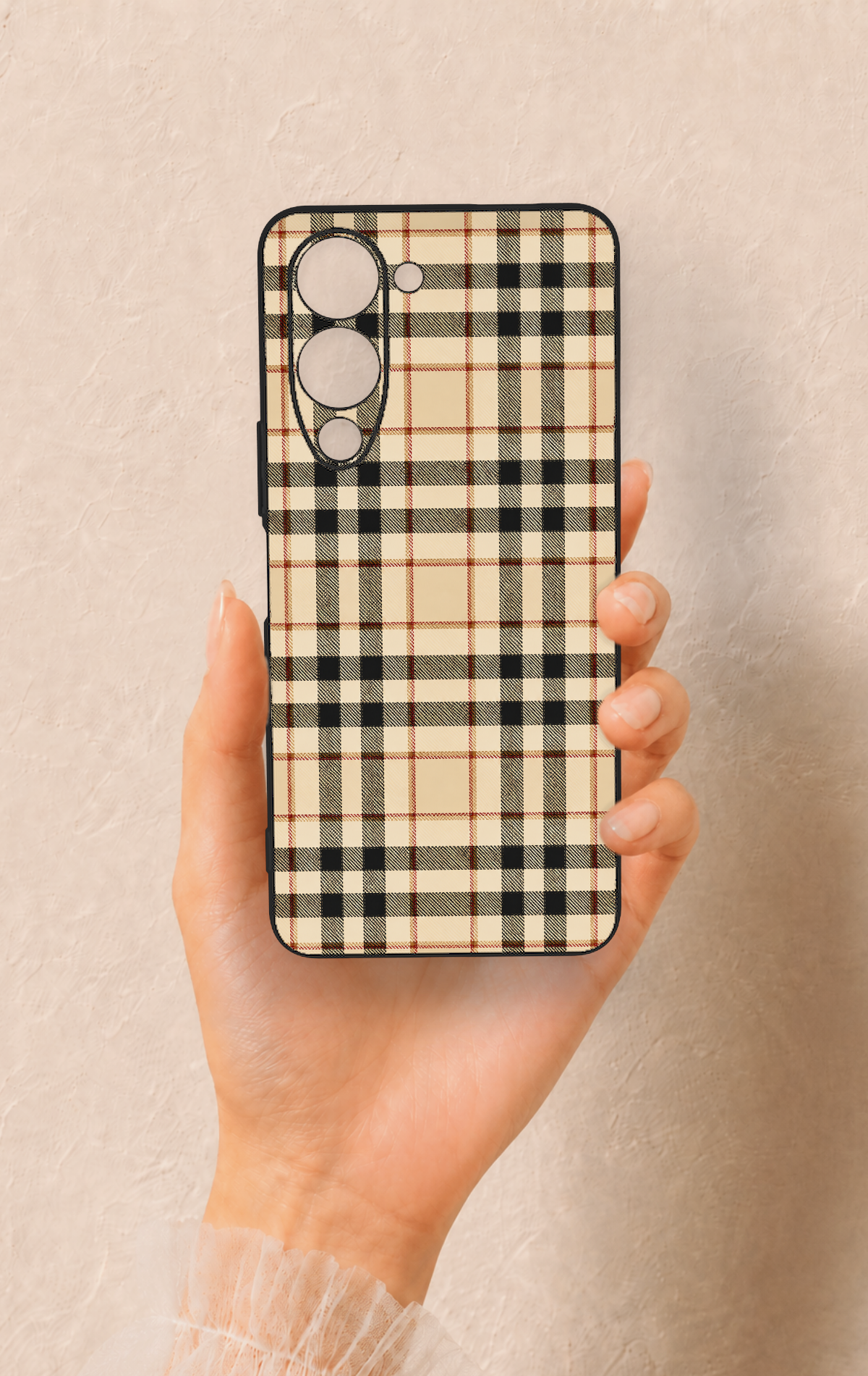 Vivo Y19 5G Uyumlu Karamel Siyah Ekose Desenli Silikon Kılıf