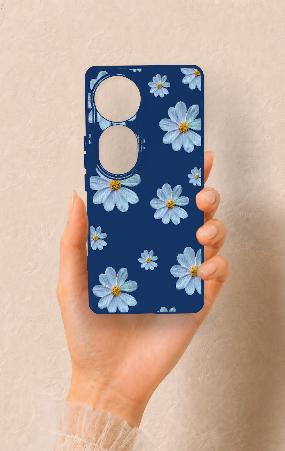 Vivo V40 Uyumlu Mavi Papatya Desenli Silikon Kılıf