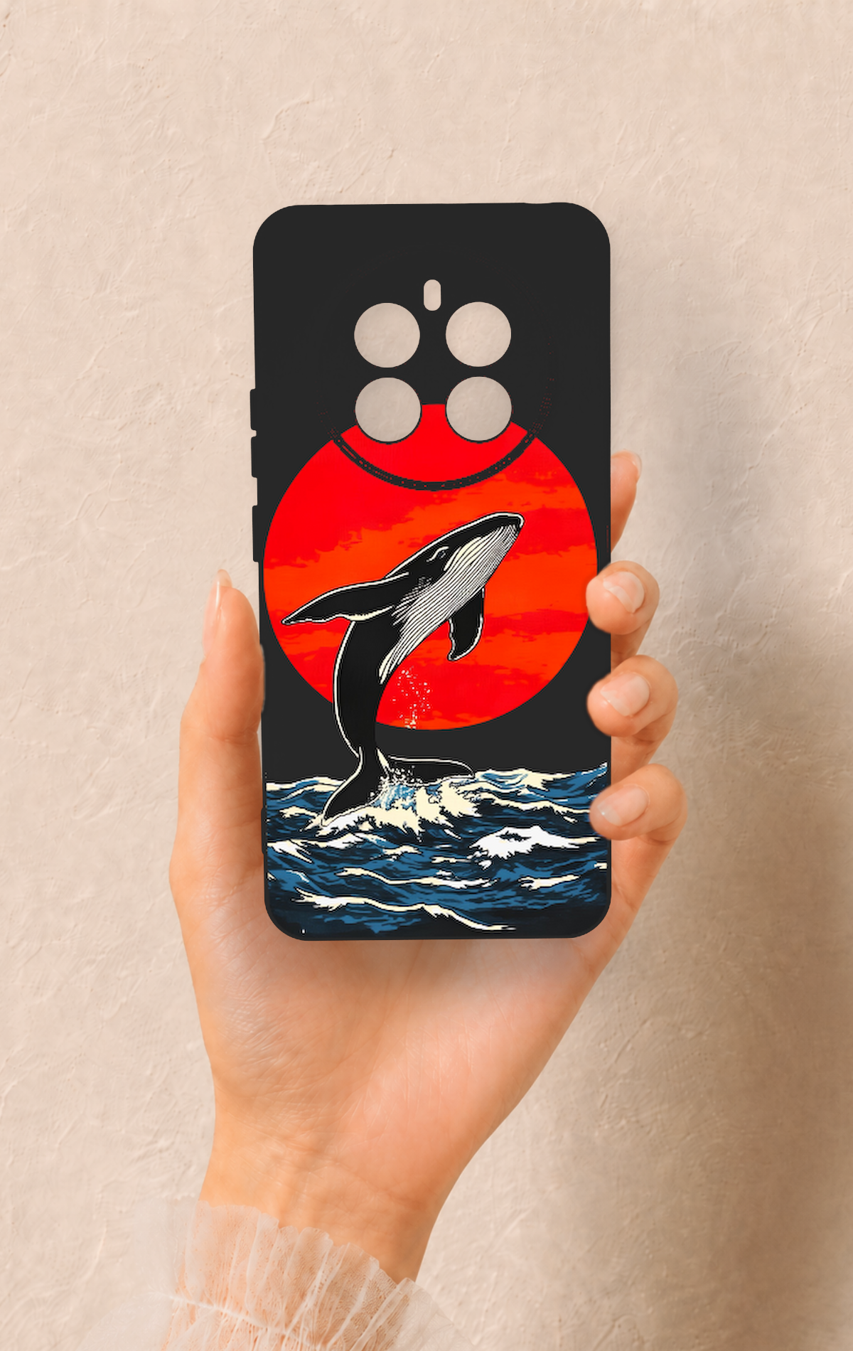 Realme 12 4G Uyumlu Kırmızı Güneş Balina Desenli Silikon Kılıf