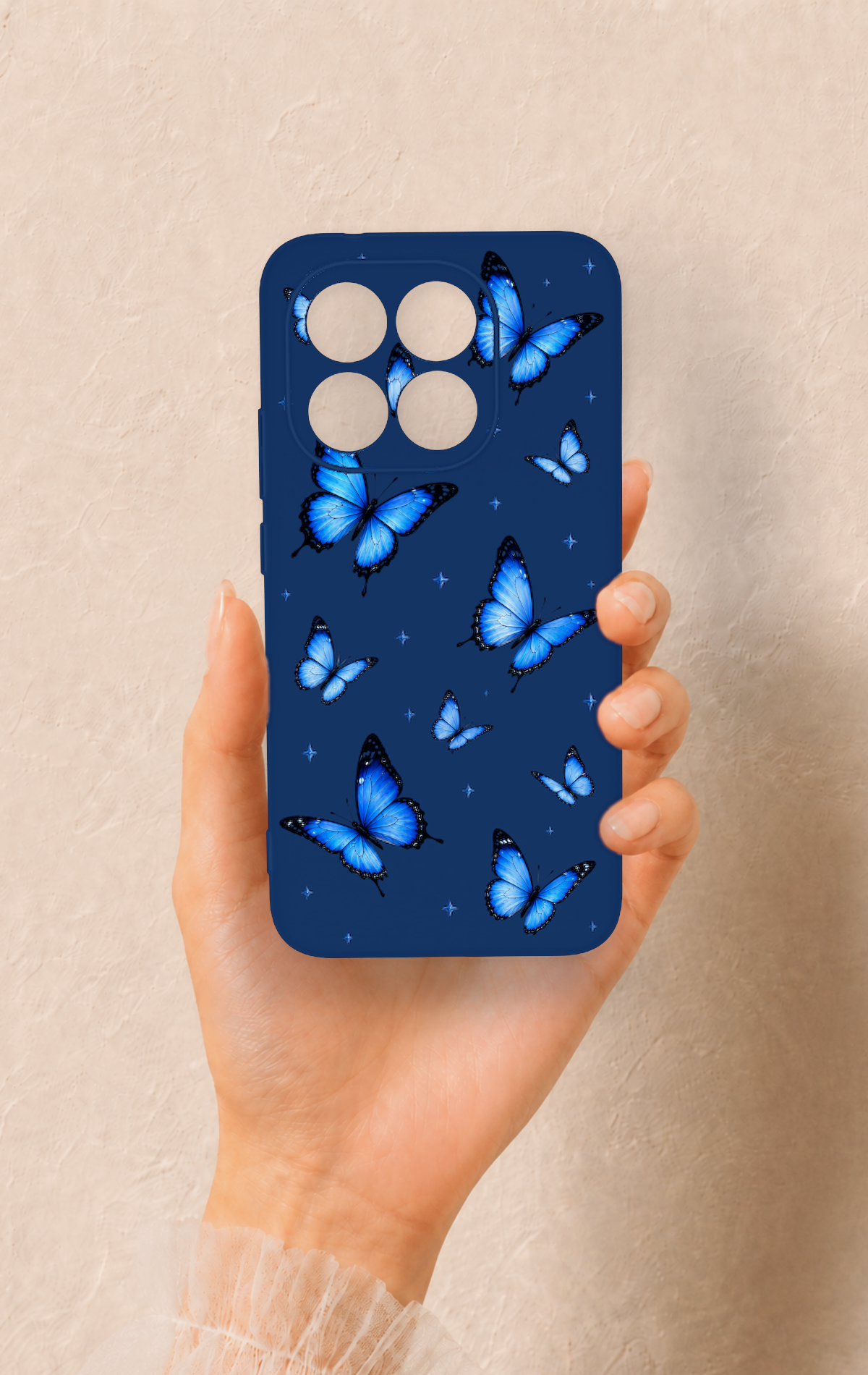 Mi 15T 5G Uyumlu Parlak Mavi Kelebek Desenli Silikon Kılıf