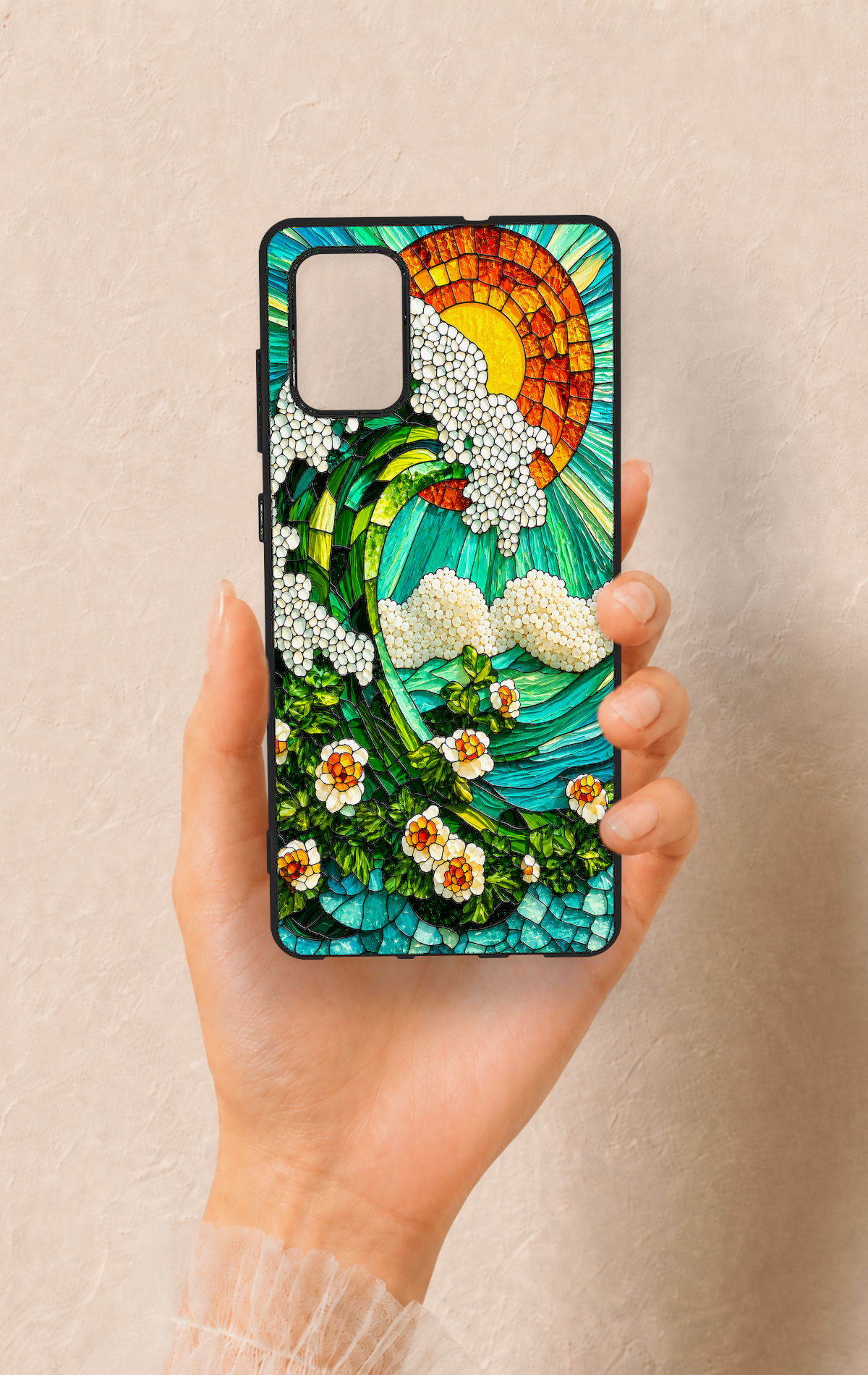 Samsung-A71 Uyumlu Mozaik Okyanus Dalgası Desenli Silikon Kılıf