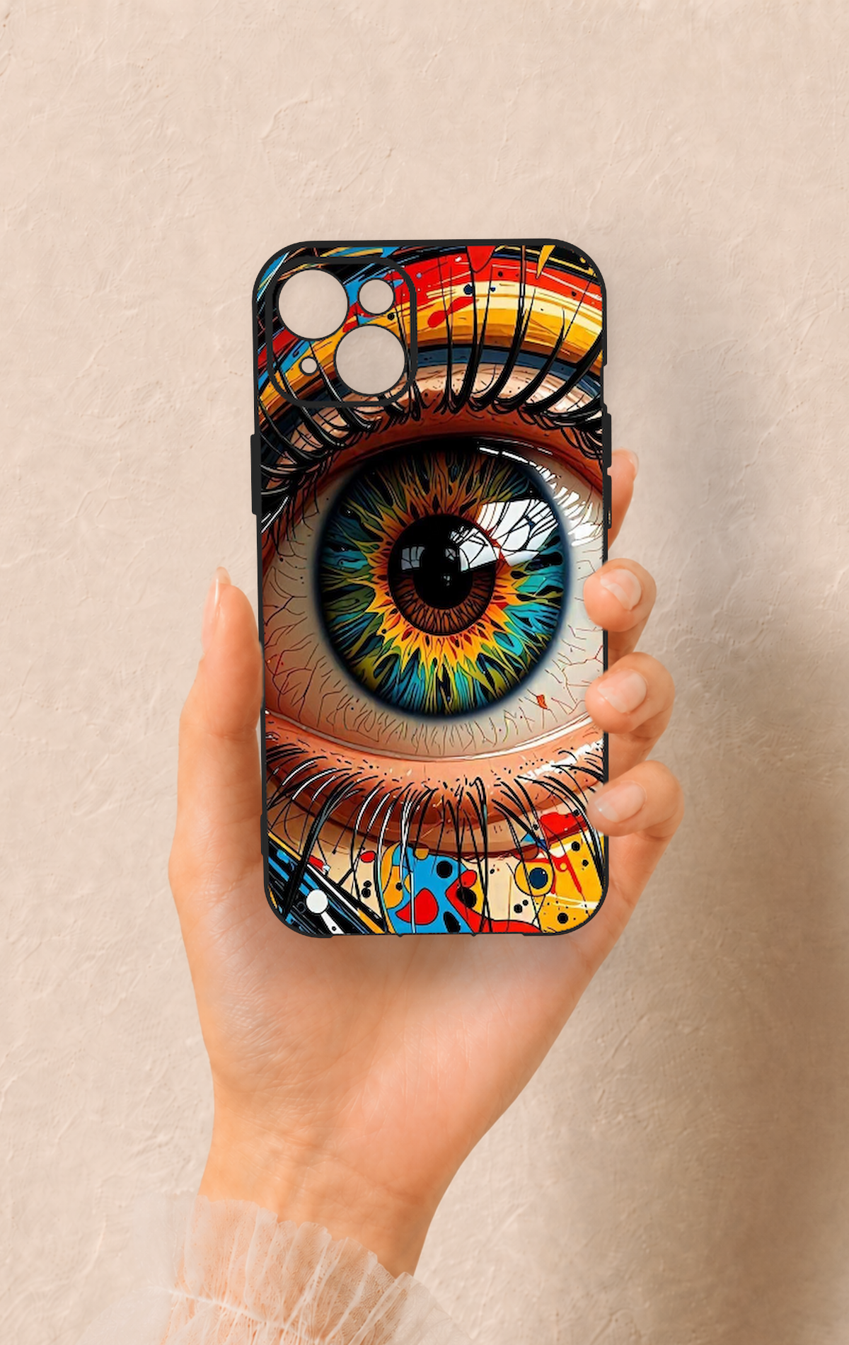 iPhone 14 Plus/15 Plus Uyumlu Renkli Göz Bebeği Desenli Silikon Kılıf