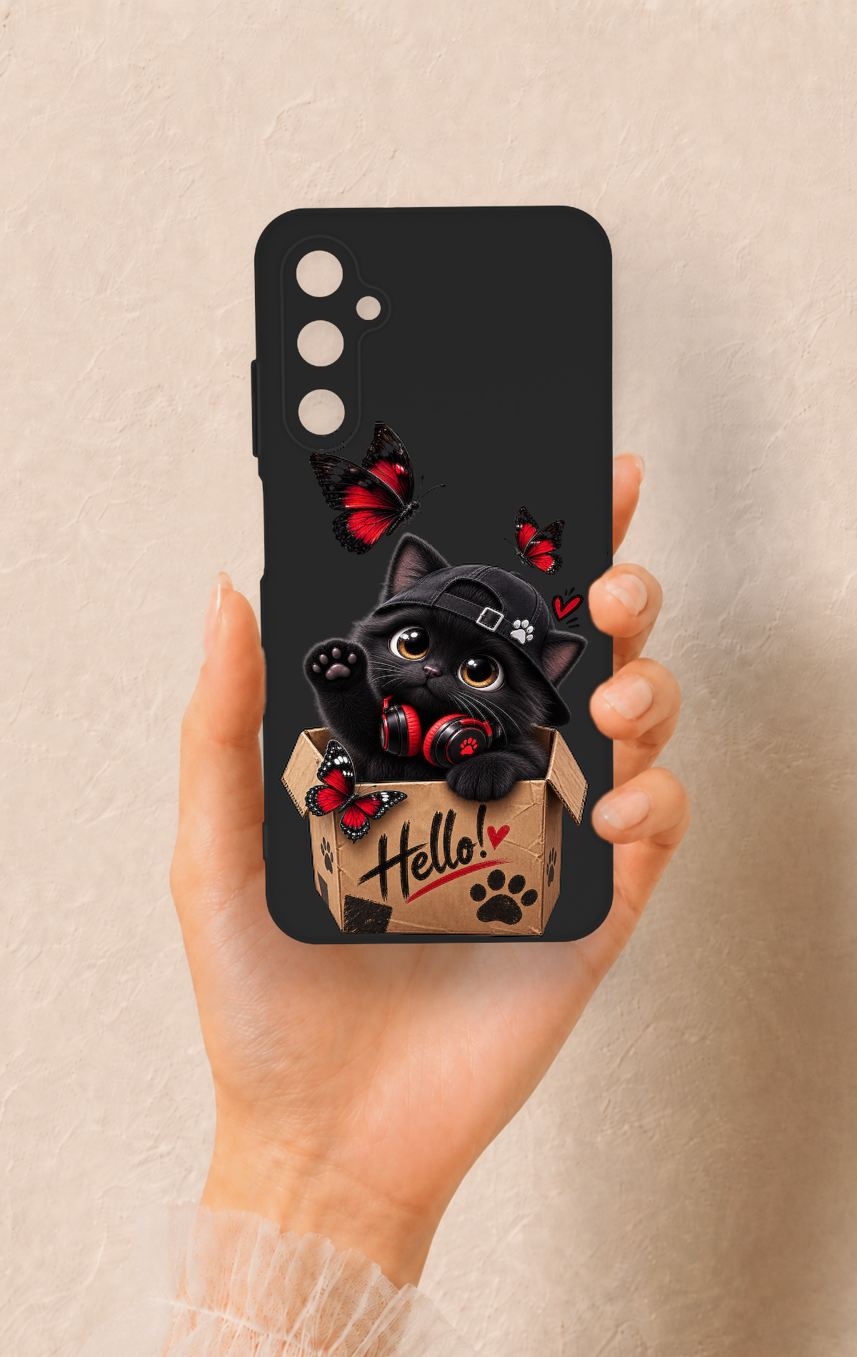 Samsung A05s Uyumlu Hello Cat Desenli Silikon Kılıf