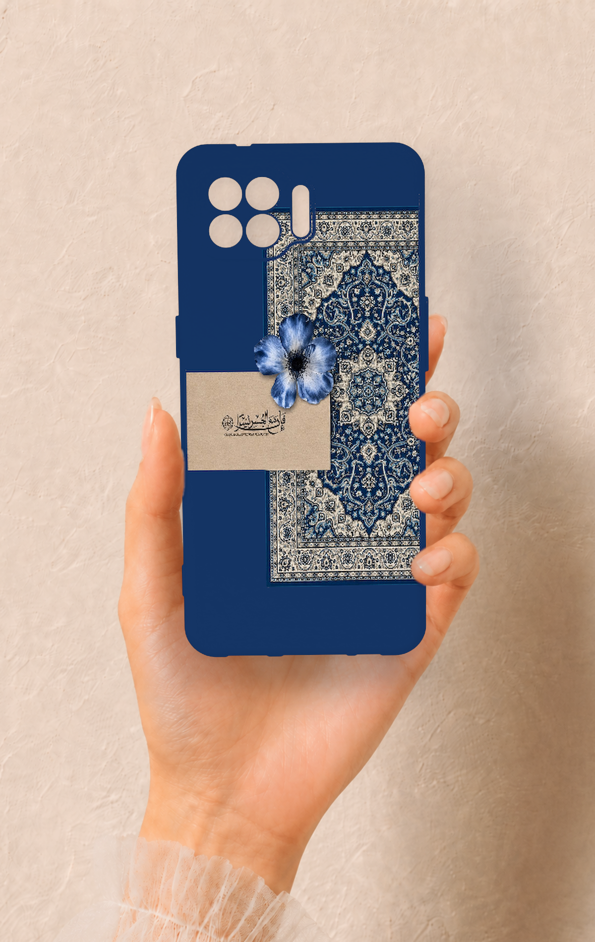 Oppo Reno 4 Lite Uyumlu Mavi Etnik Halı Desenli Silikon Kılıf