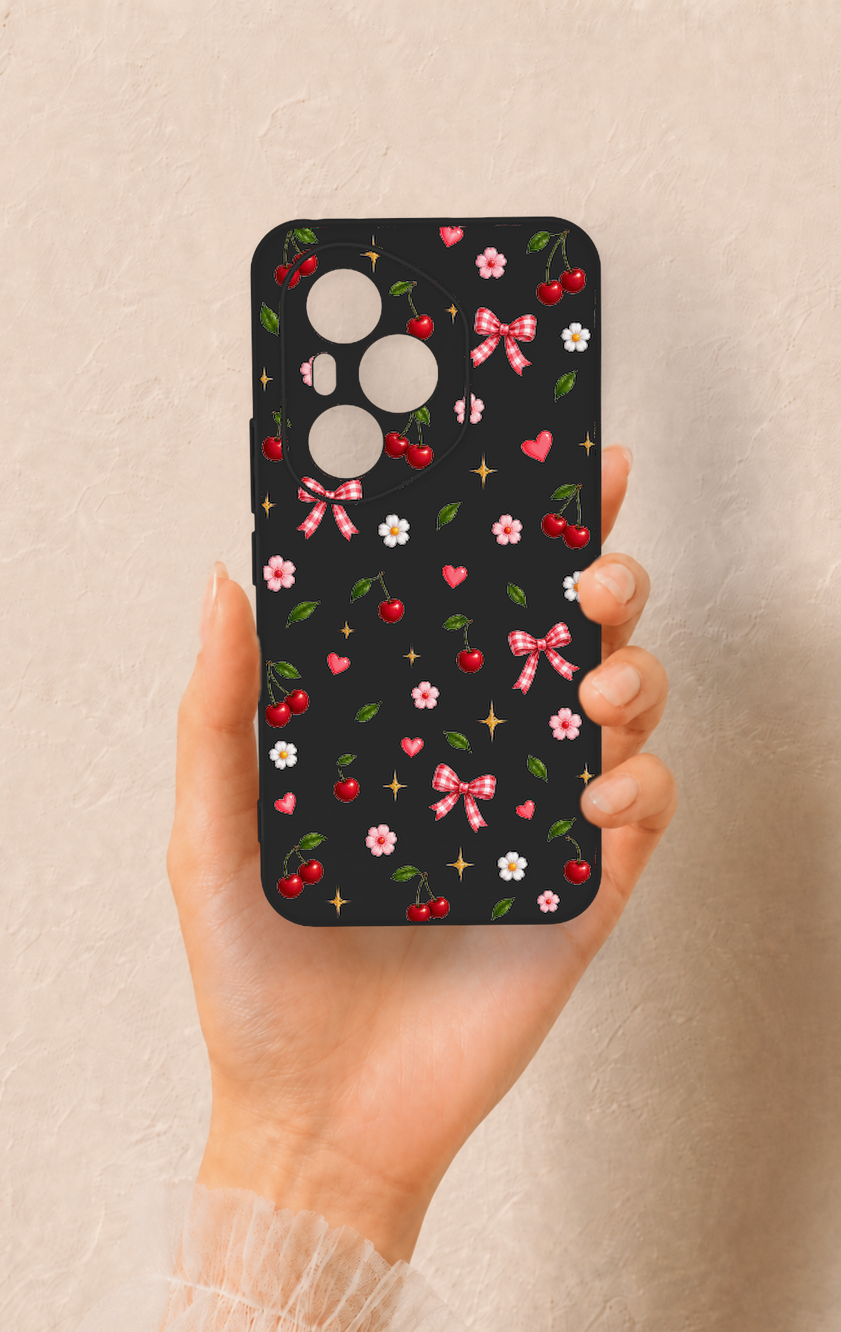 Honor 400 Pro Uyumlu Papatya Kiraz Fiyonk Desenli Silikon Kılıf