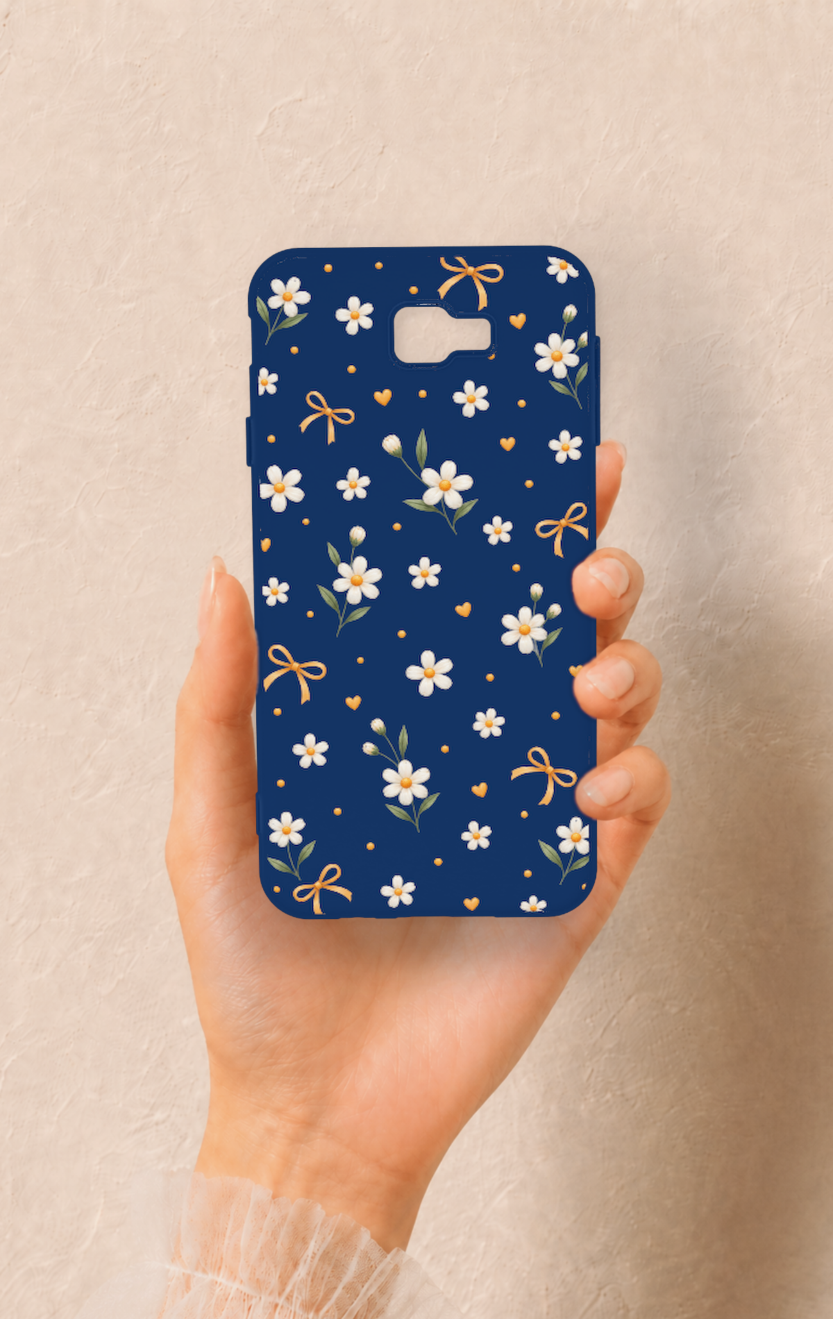 Samsung J7 Prime Uyumlu Papatya Fiyonk Desenli Silikon Kılıf