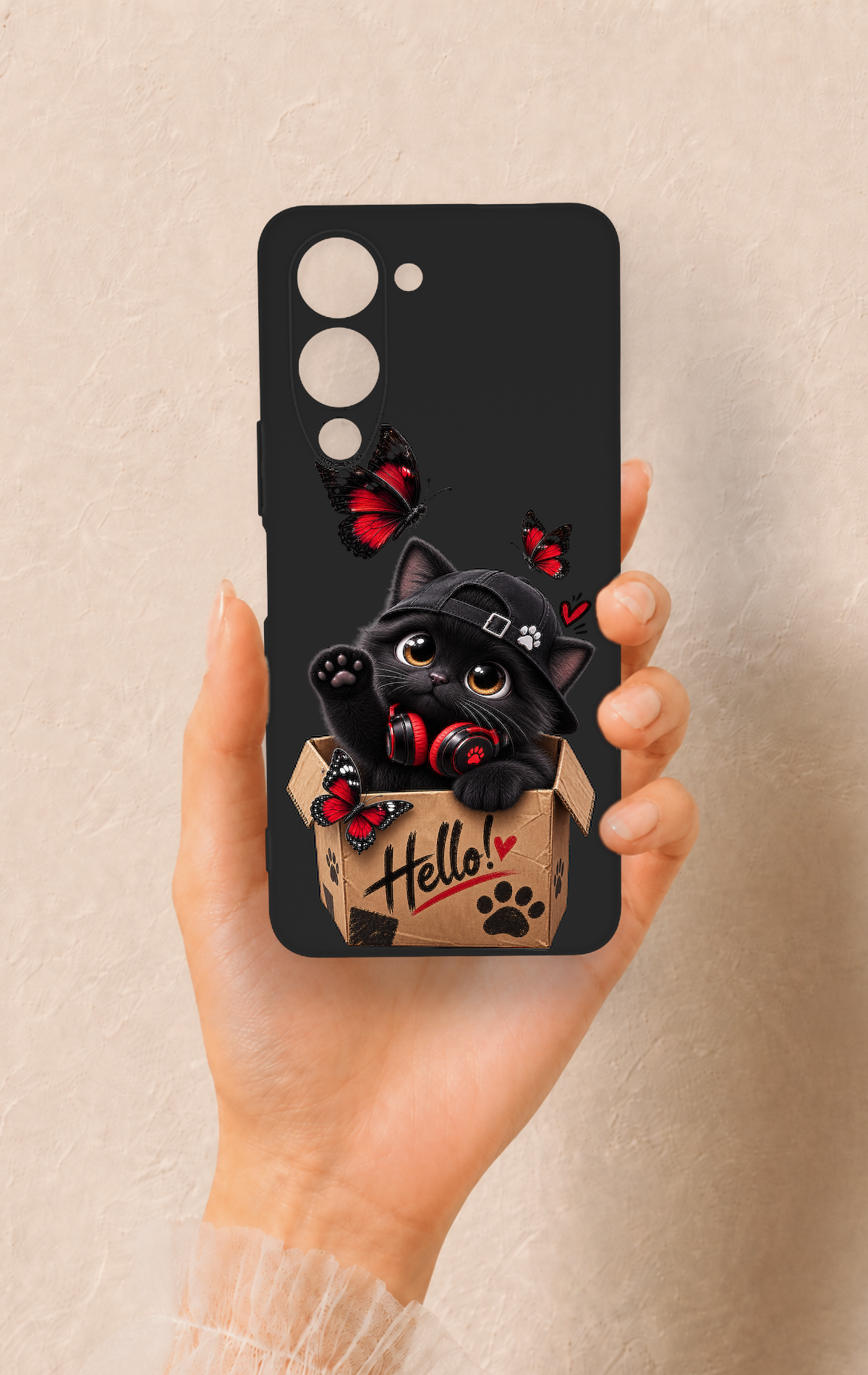 Vivo Y19 5G Uyumlu Hello Cat Desenli Silikon Kılıf