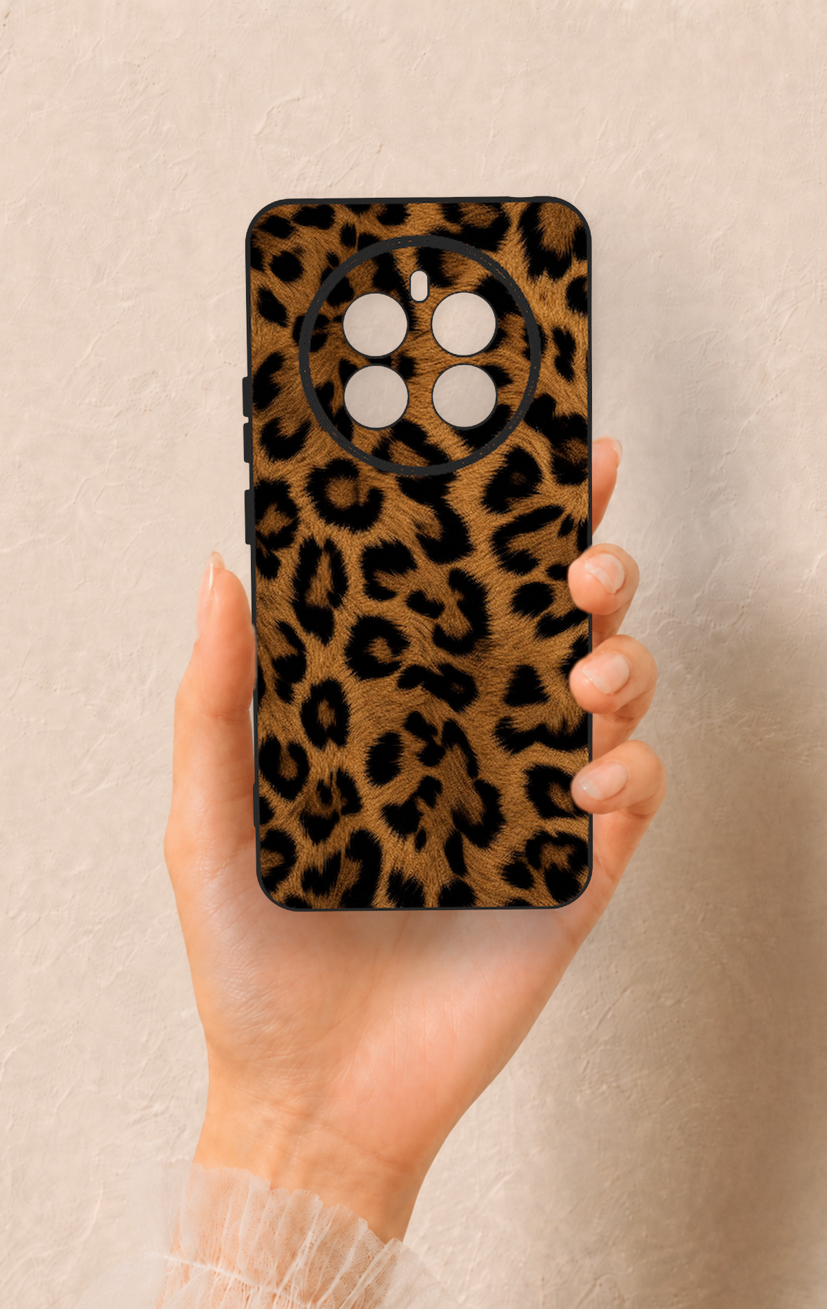 Realme 12 4G Uyumlu Koyu Leopar Deri Desenli Silikon Kılıf
