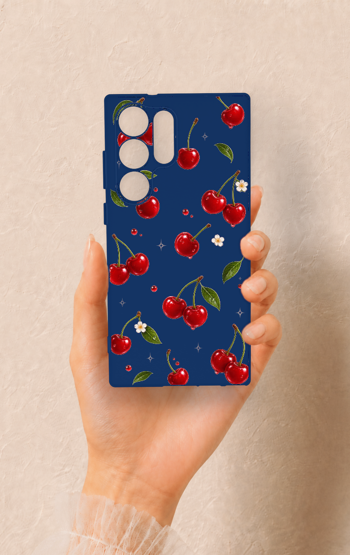 Samsung S23 Ultra Uyumlu Kiraz Papatya Desenli Silikon Kılıf