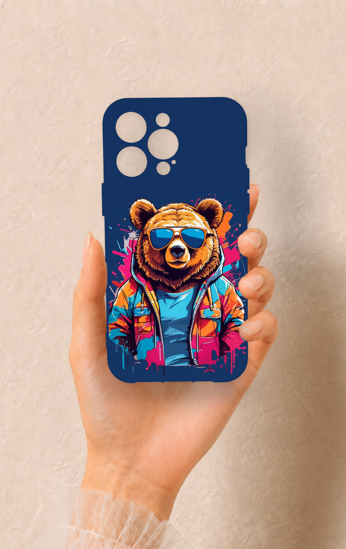 iPhone 14 Pro Max Uyumlu Gözlüklü Ayı Desenli Silikon Kılıf