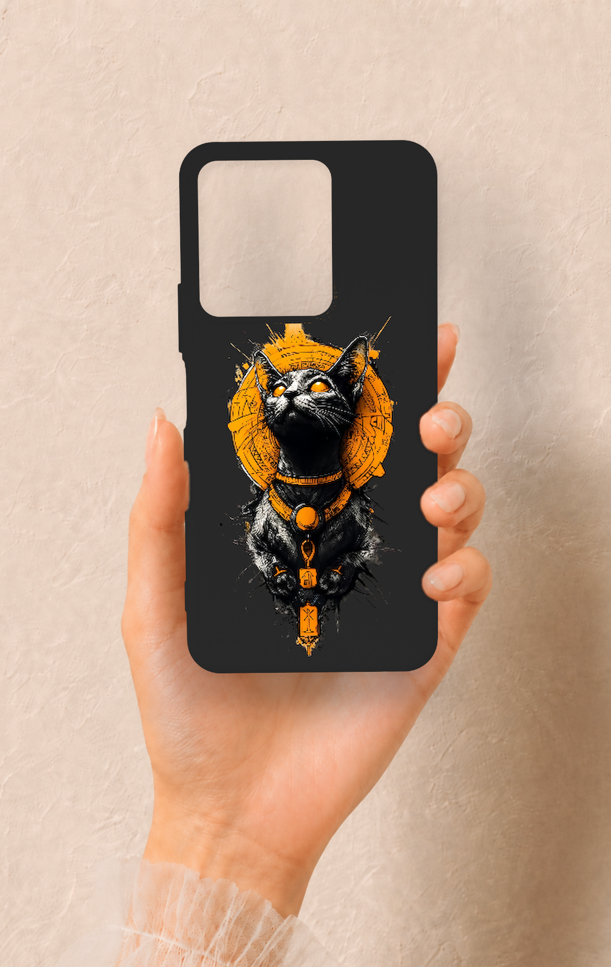 Vivo Y35 Uyumlu Mısırlı Kedi Tanrısı Desenli Silikon Kılıf