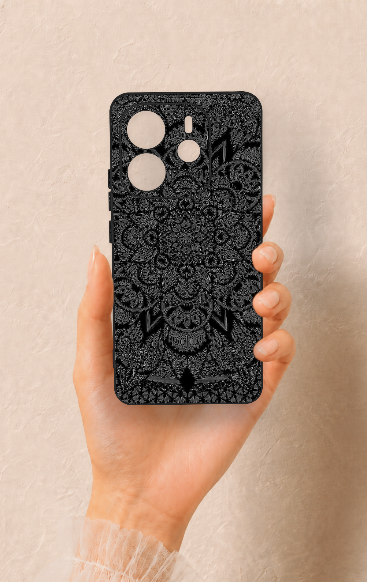 Redmi Note 14 4G Uyumlu Siyah Beyaz Mandala Desenli Silikon Kılıf