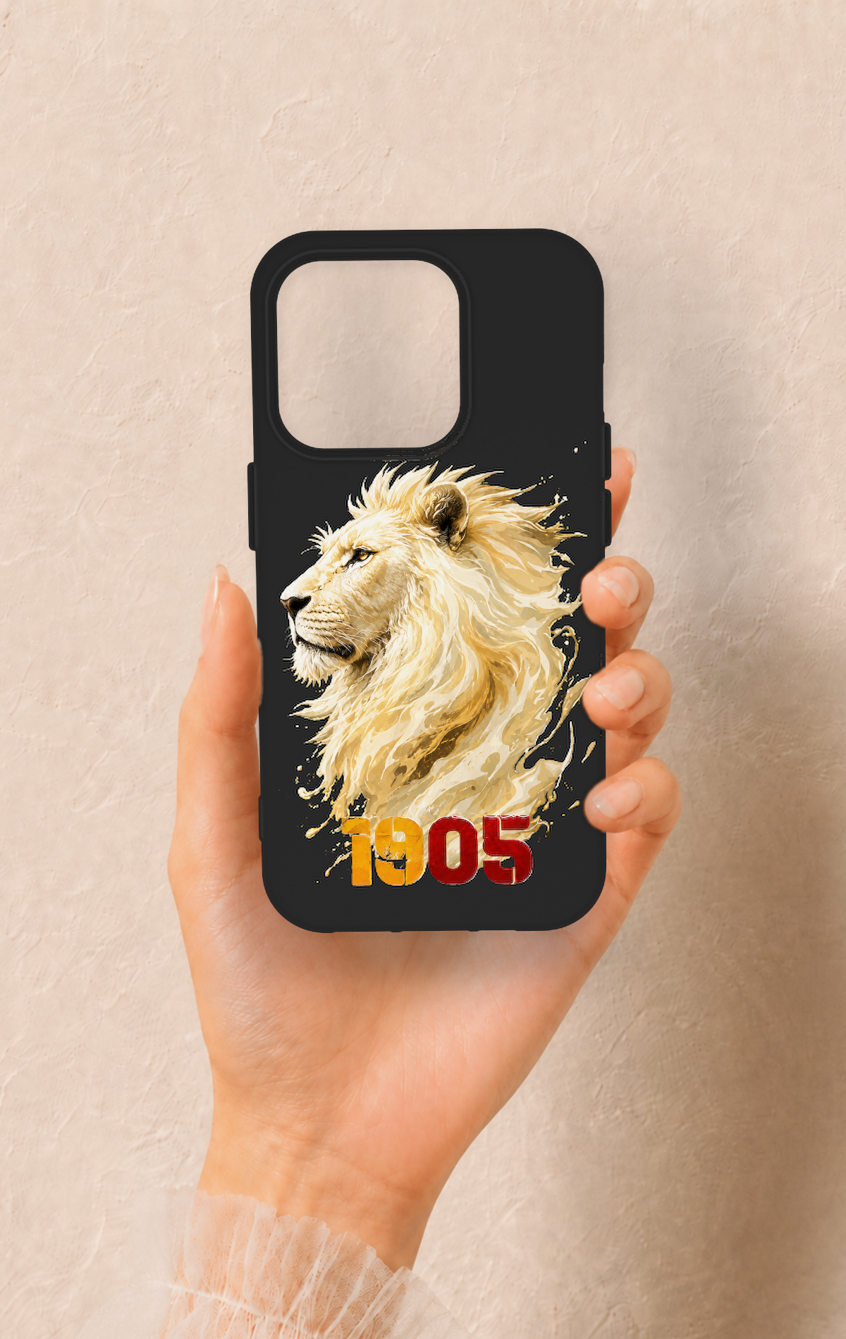 iPhone 15 Pro Uyumlu Sarı Kırmızı 1905 Aslan Desenli Silikon Kılıf