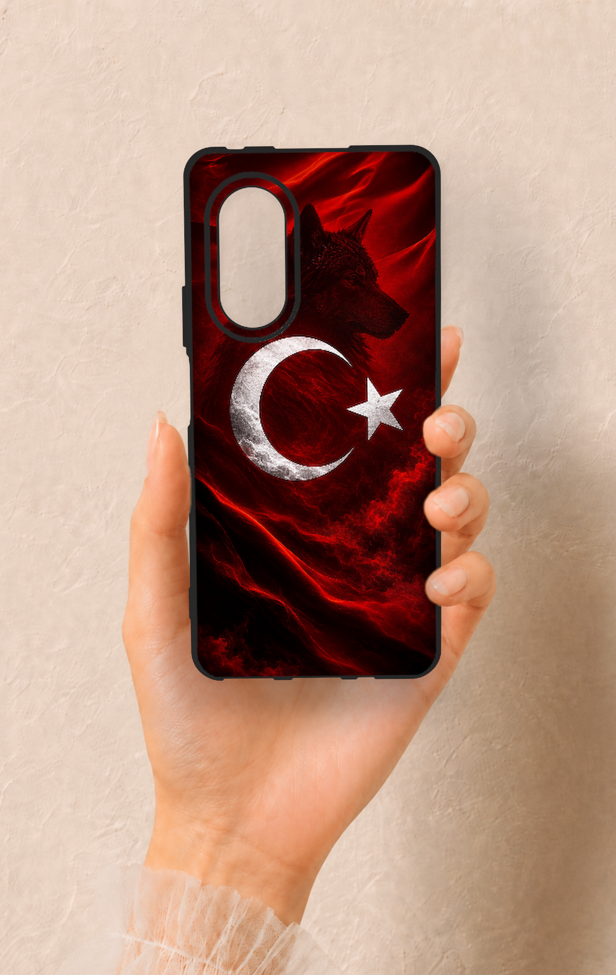 Huawei Nova 9Se Uyumlu Kurt Türk Bayrağı Desenli Silikon Kılıf