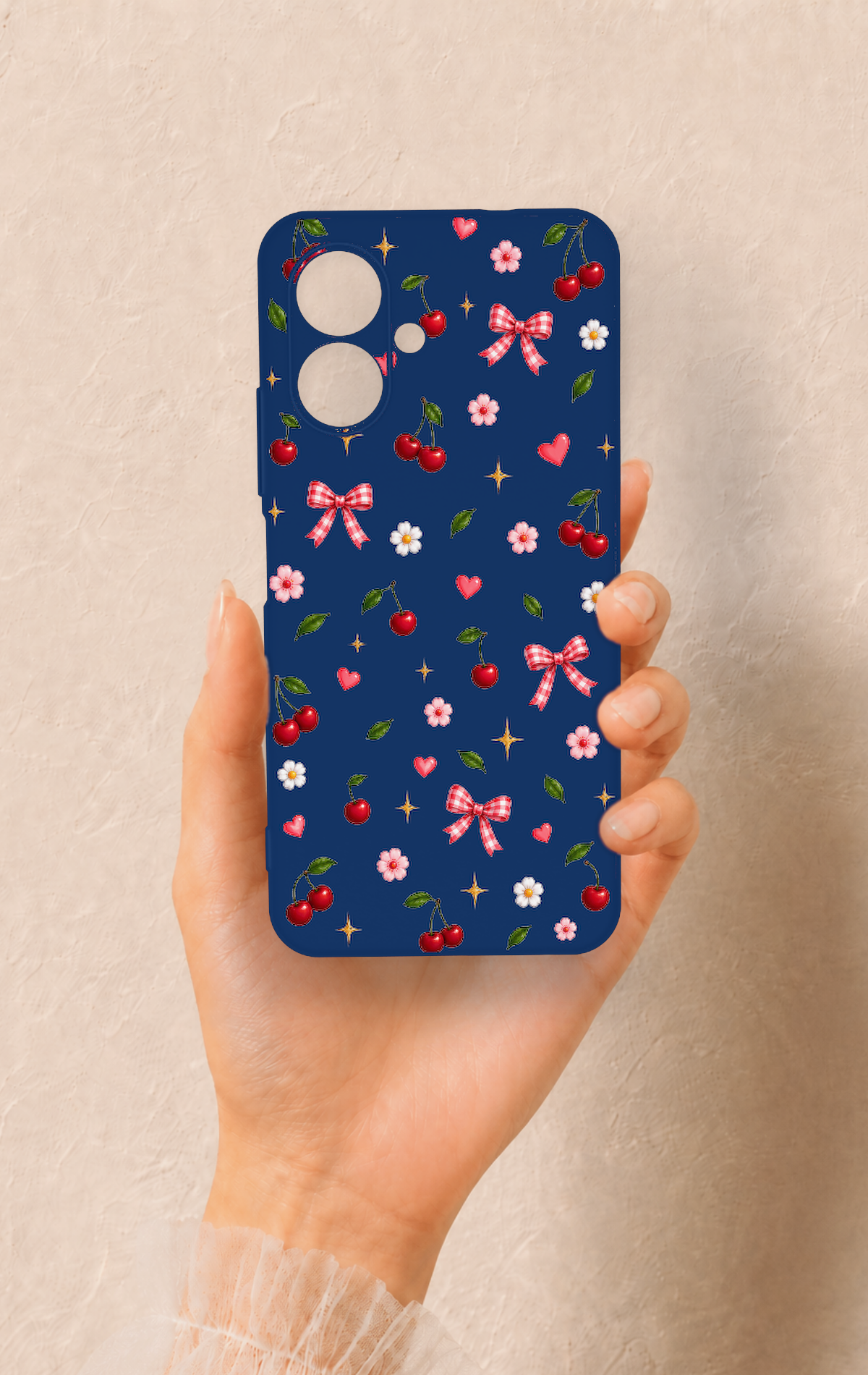 Tecno Spark Go 2 Uyumlu Çiçek Kiraz Fiyonk Desenli Silikon Kılıf