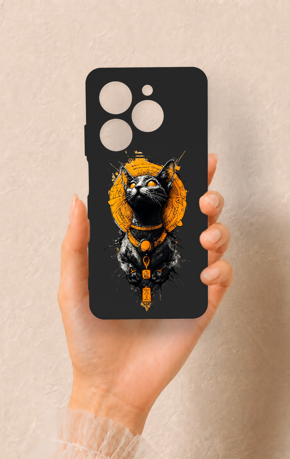Tecno Spark 20C Uyumlu Mısırlı Kedi Tanrısı Desenli Silikon Kılıf