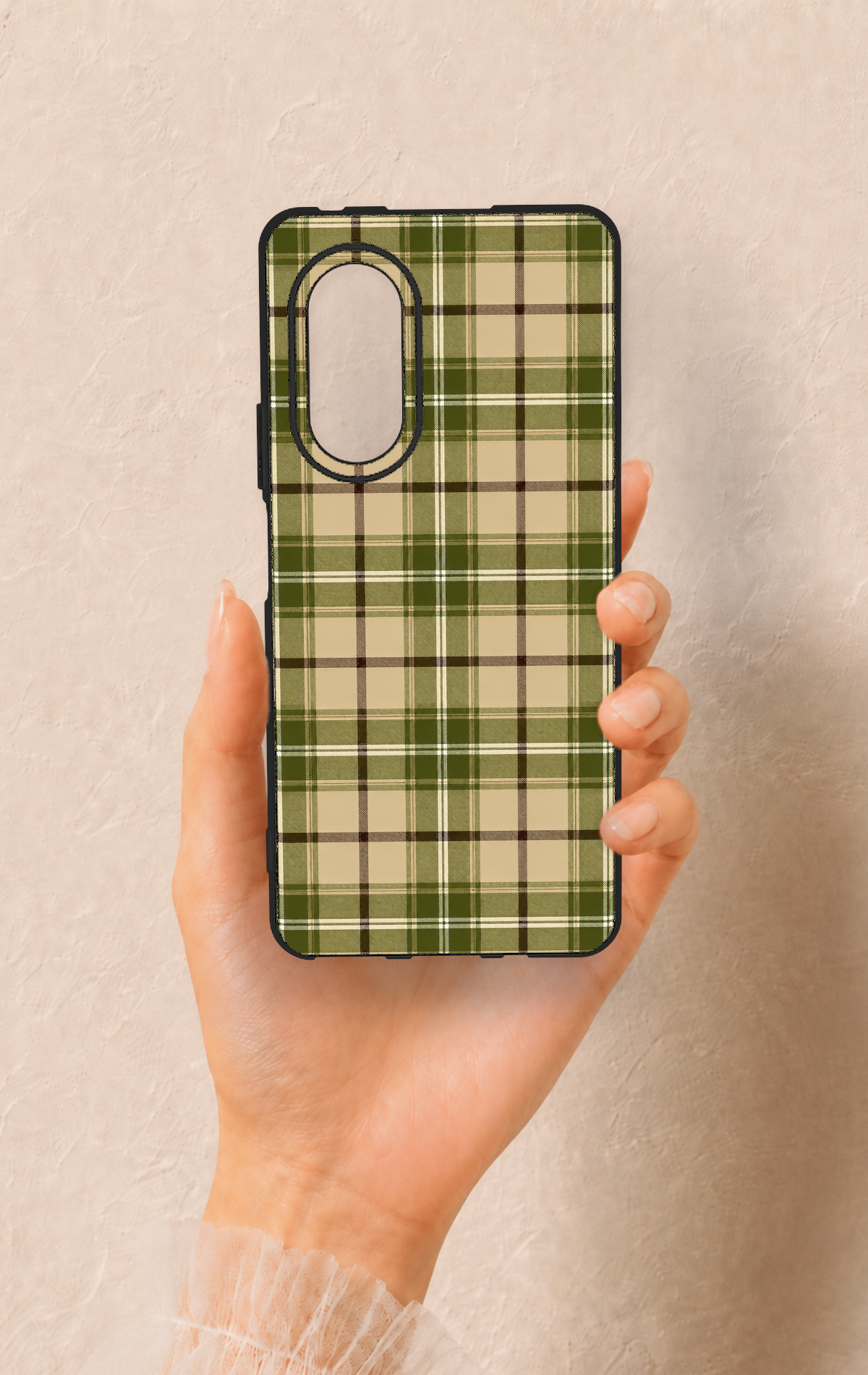 Huawei Nova 9Se Uyumlu Zeytin Yeşili Ekose Desenli Silikon Kılıf