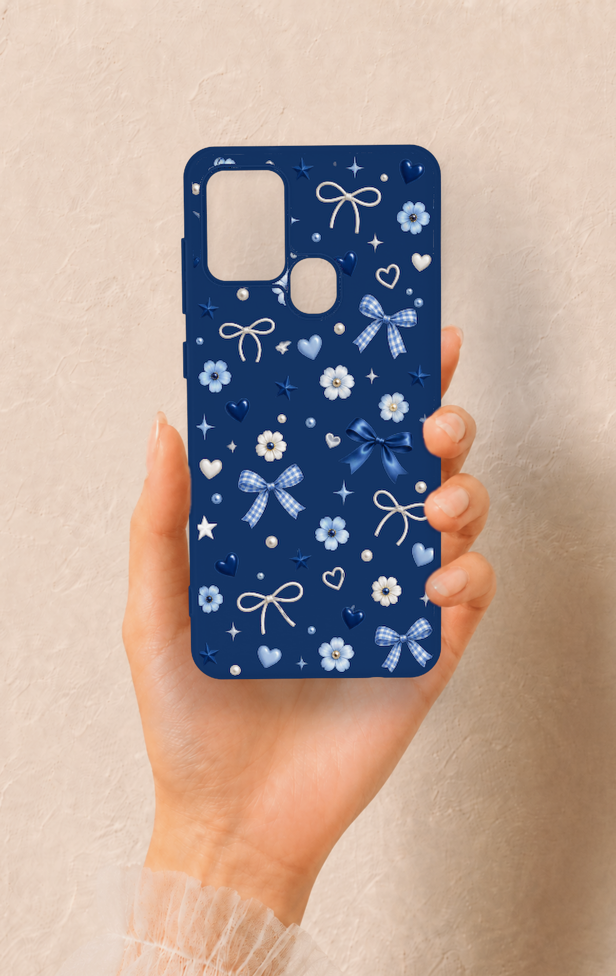 Samsung A21S Uyumlu Mavi Papatya Fiyonk Desenli Silikon Kılıf