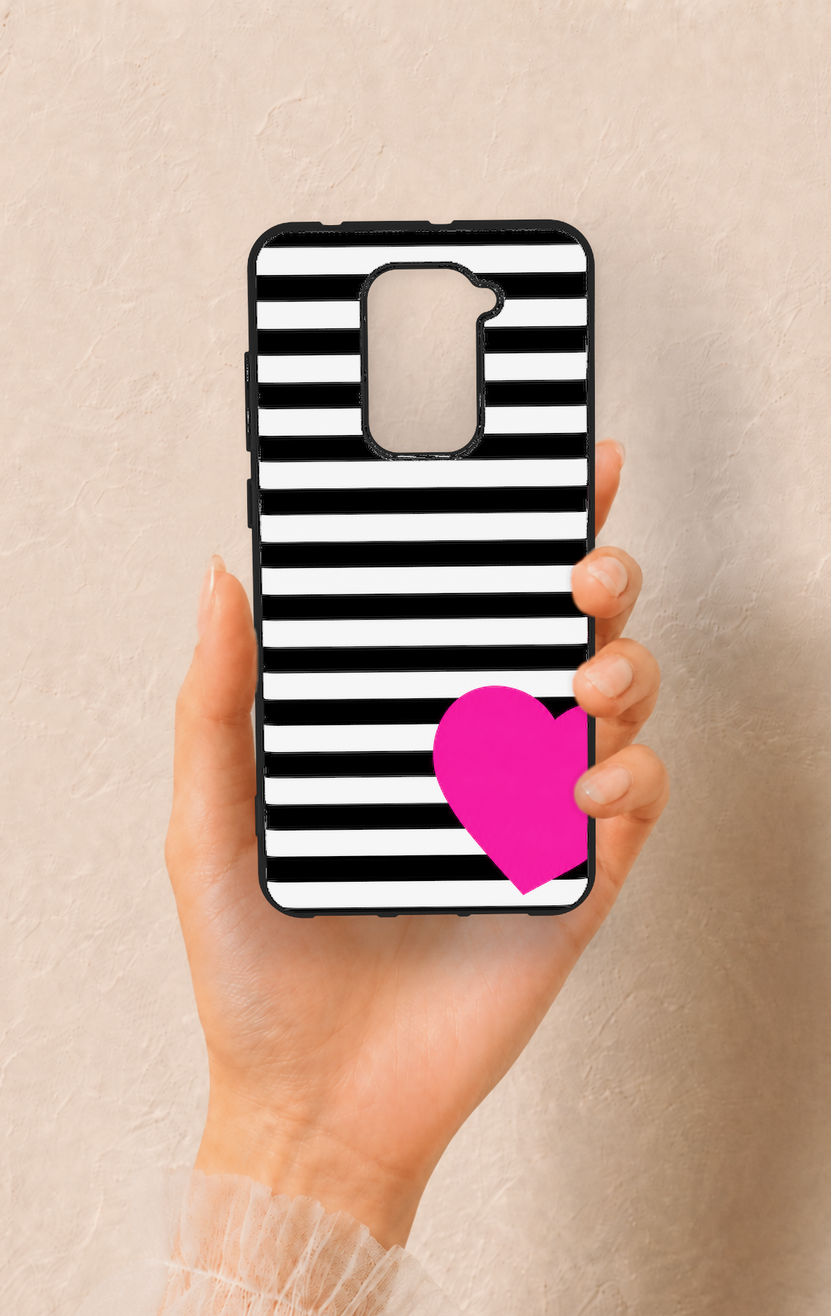 Redmi Note 9 Uyumlu Çizgili Kalp Desenli Silikon Kılıf
