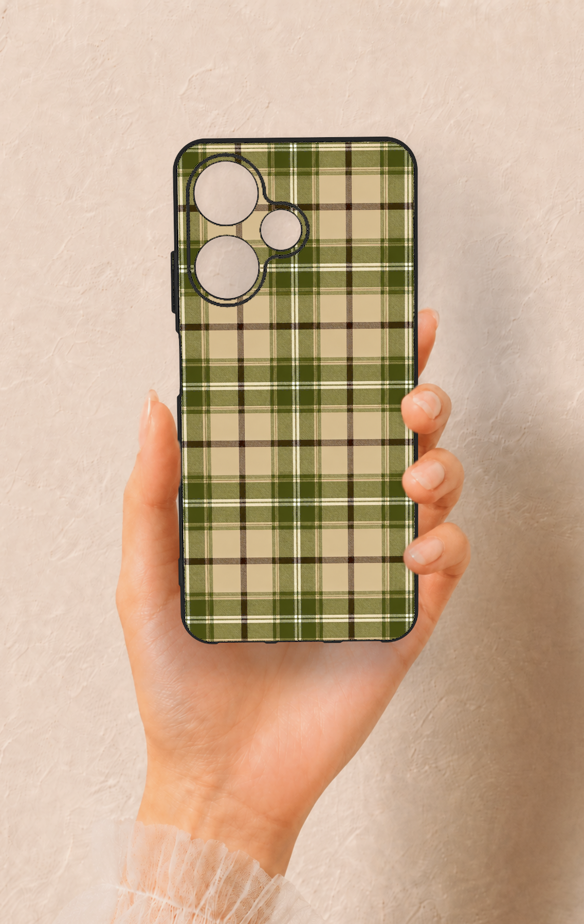 İnfinix Hot 30i Uyumlu Zeytin Yeşili Ekose Desenli Silikon Kılıf