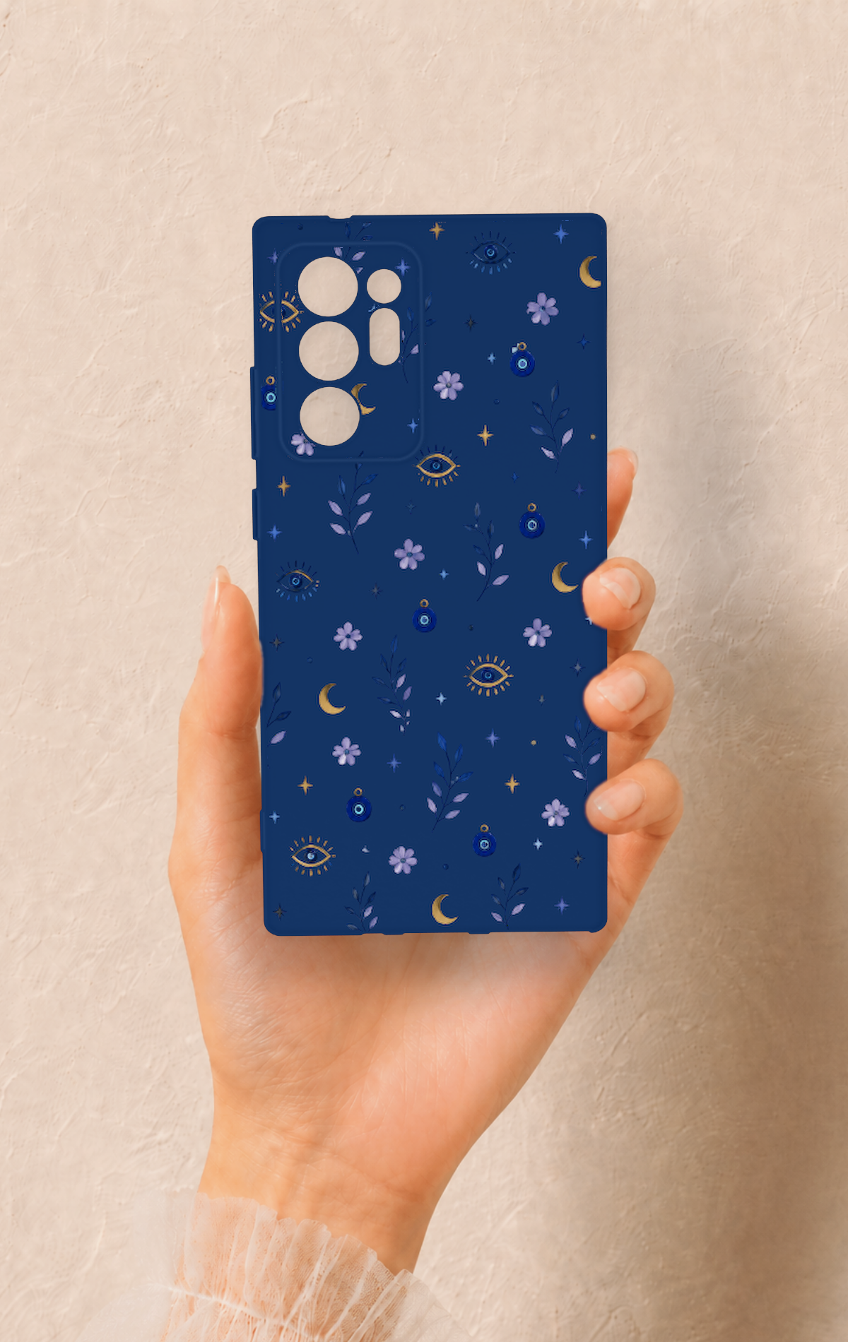 Samsung Note 20 Ultra Uyumlu Mavi Nazar Papatya Desenli Silikon Kılıf