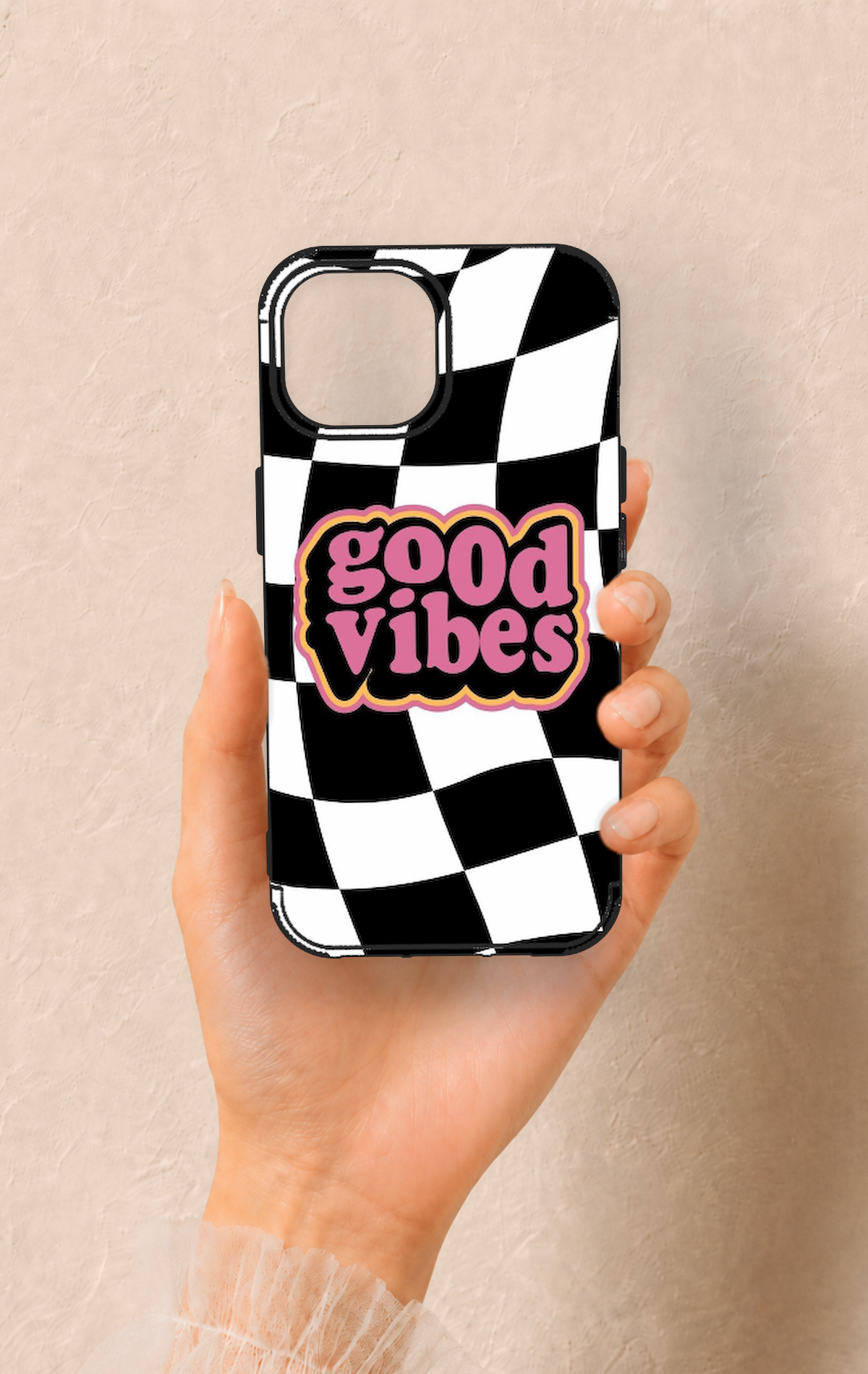 iPhone 15 Uyumlu Black Good Vibes Desenli Silikon Kılıf