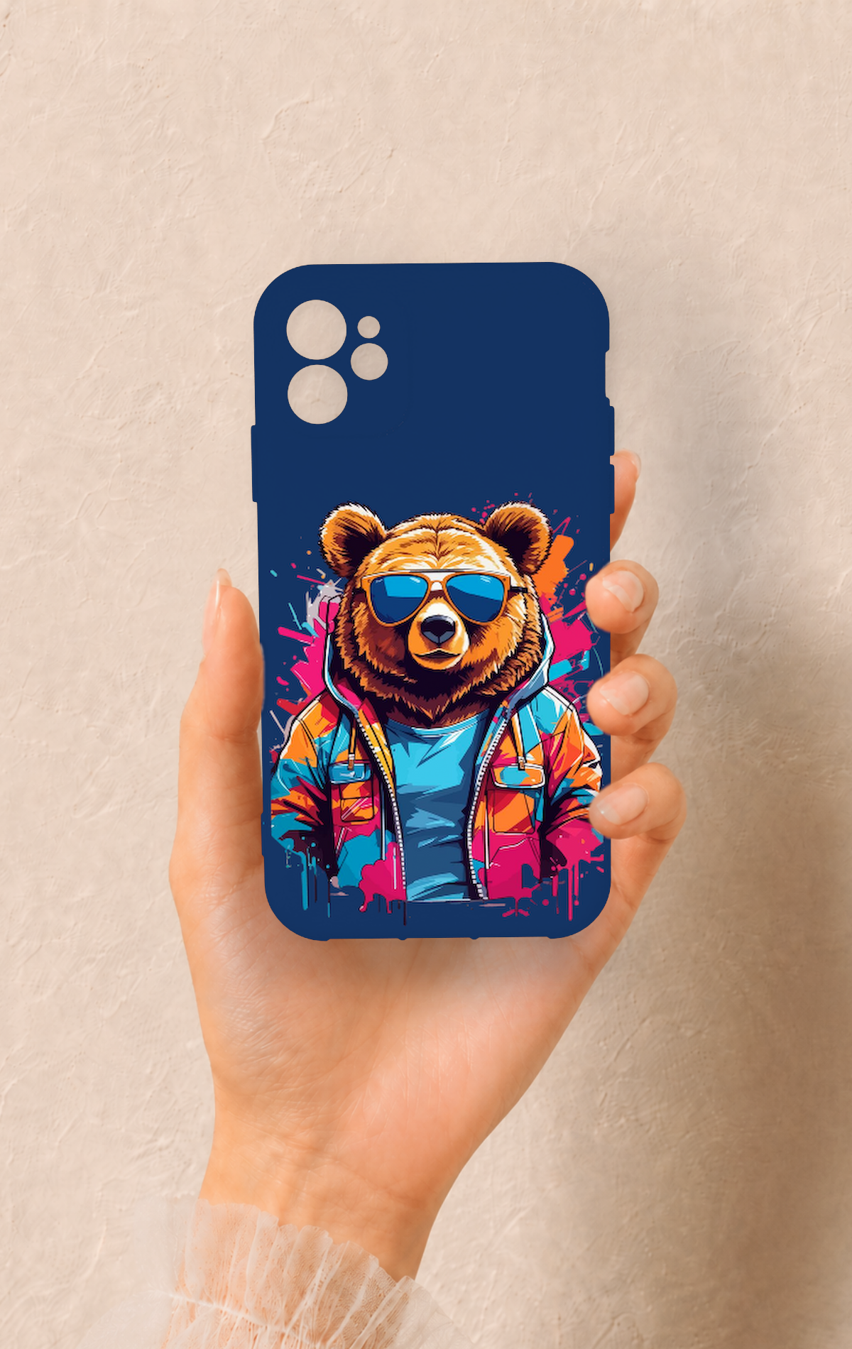 iPhone 11 Uyumlu Gözlüklü Ayı Desenli Silikon Kılıf