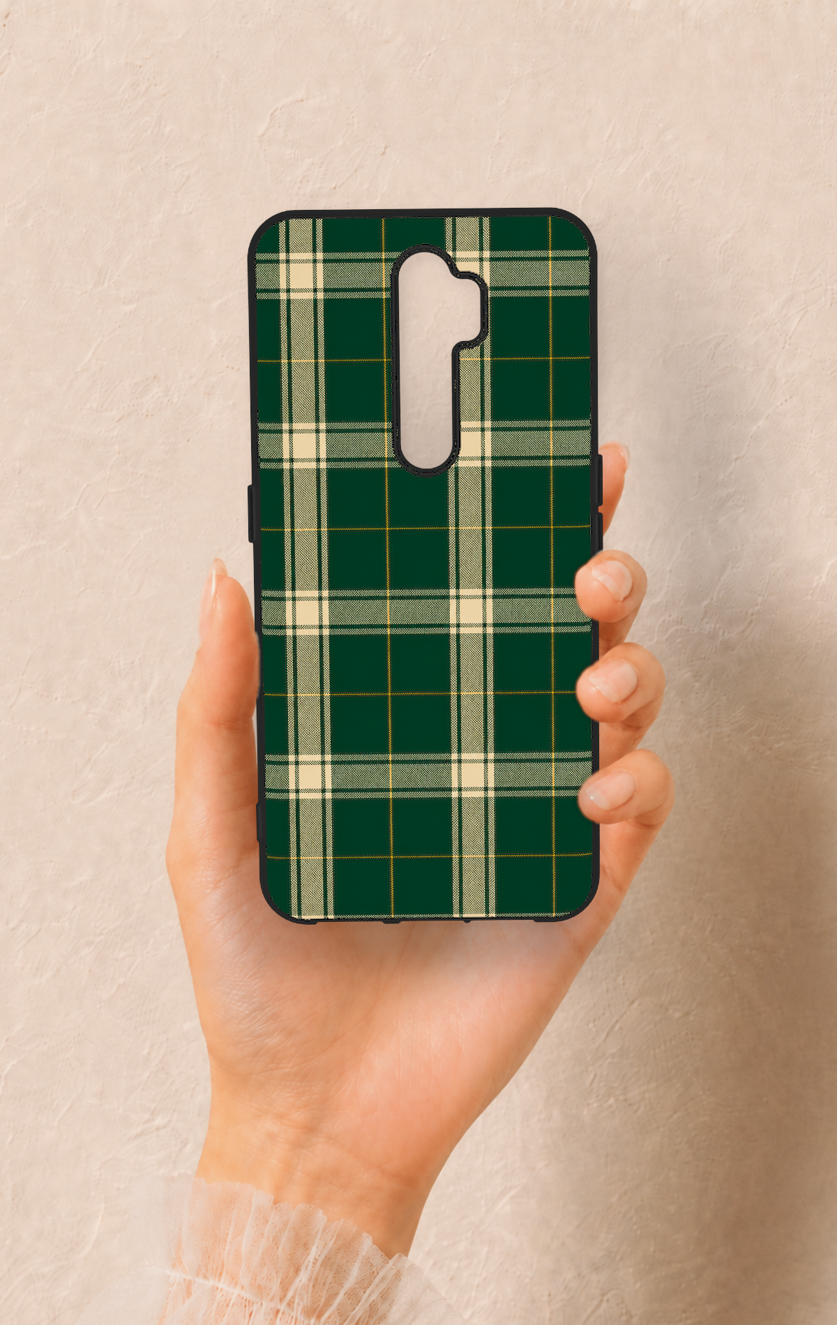 Oppo A5 2020 Uyumlu Klasik Yeşil Ekose Desenli Silikon Kılıf