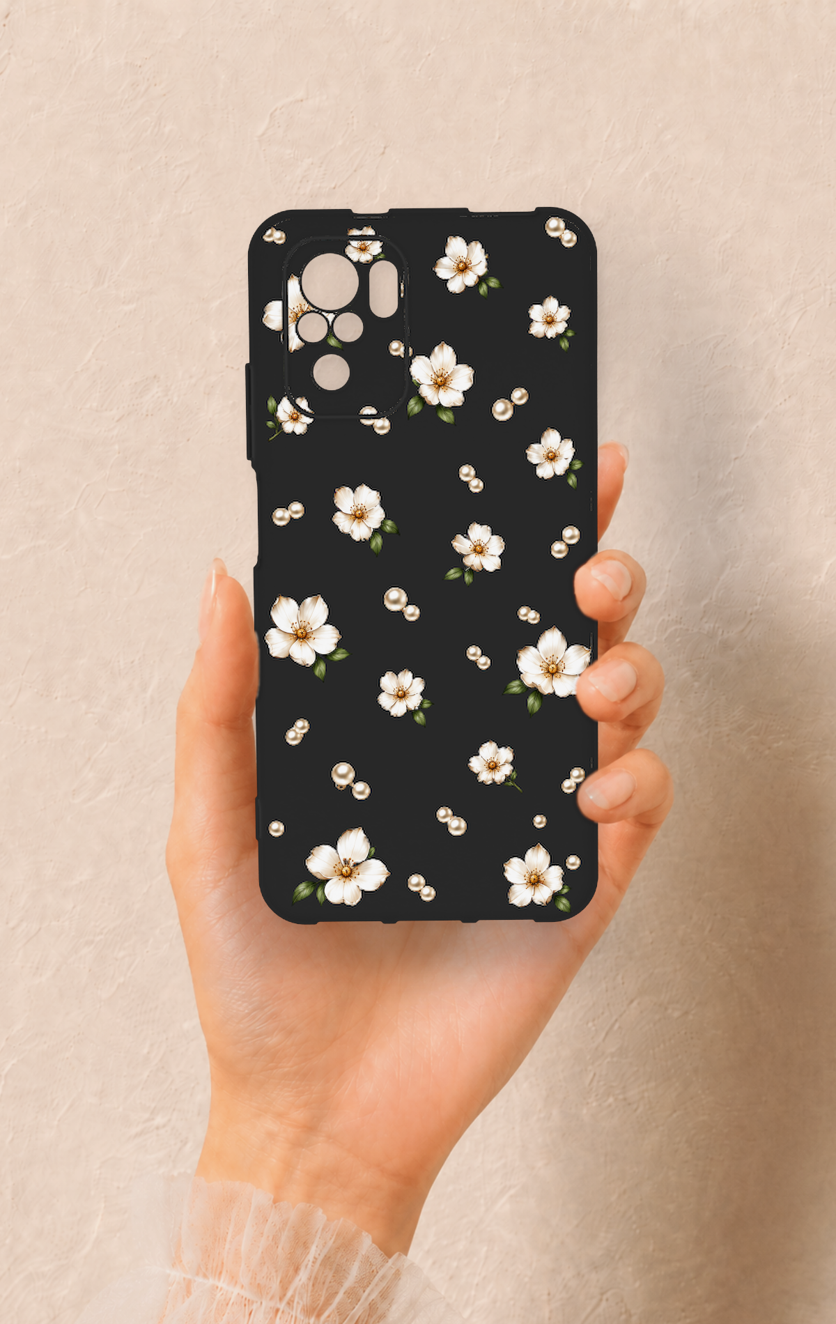 Redmi Note 10-10S Uyumlu İnci Papatya Desenli Silikon Kılıf