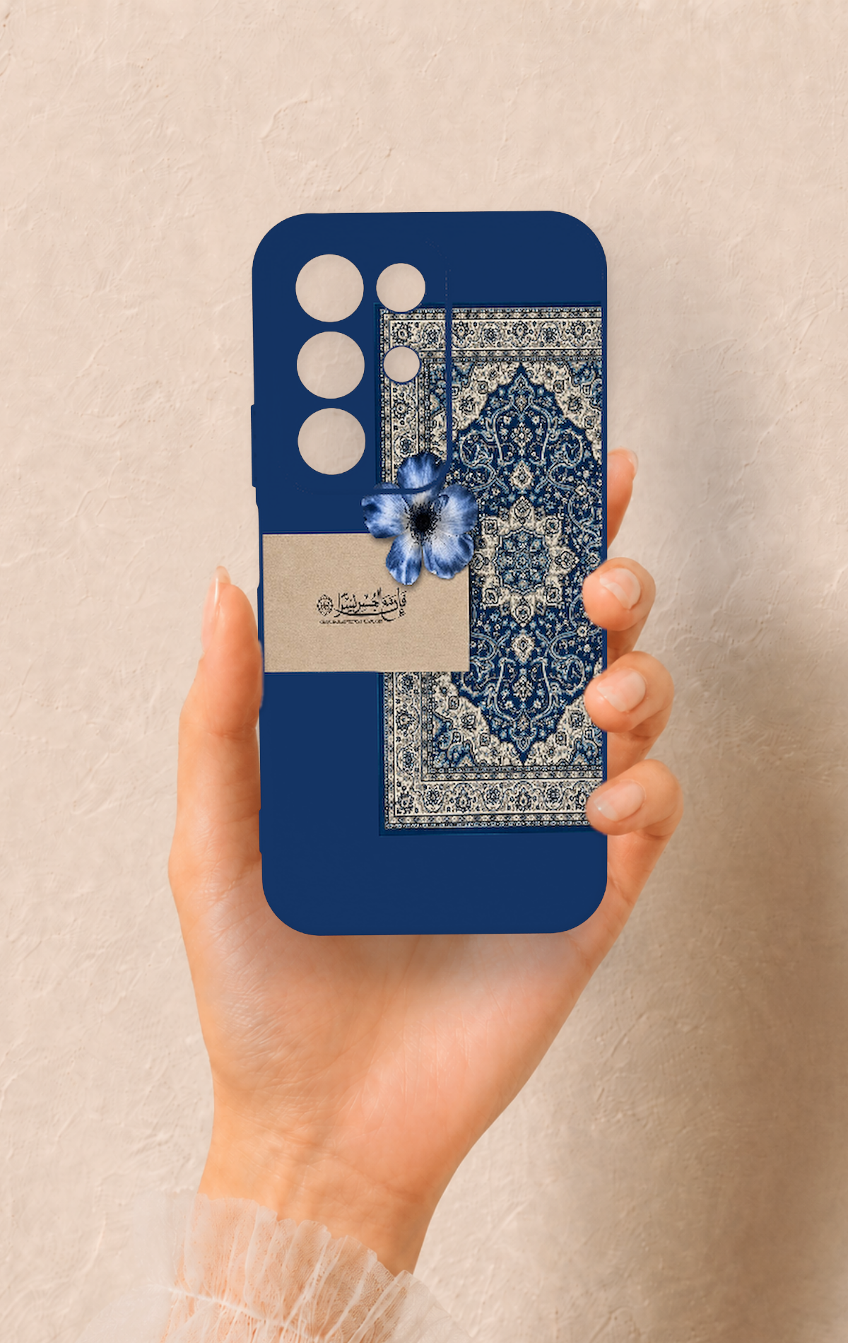 Realme C85 5G Uyumlu Mavi Etnik Halı Desenli Silikon Kılıf