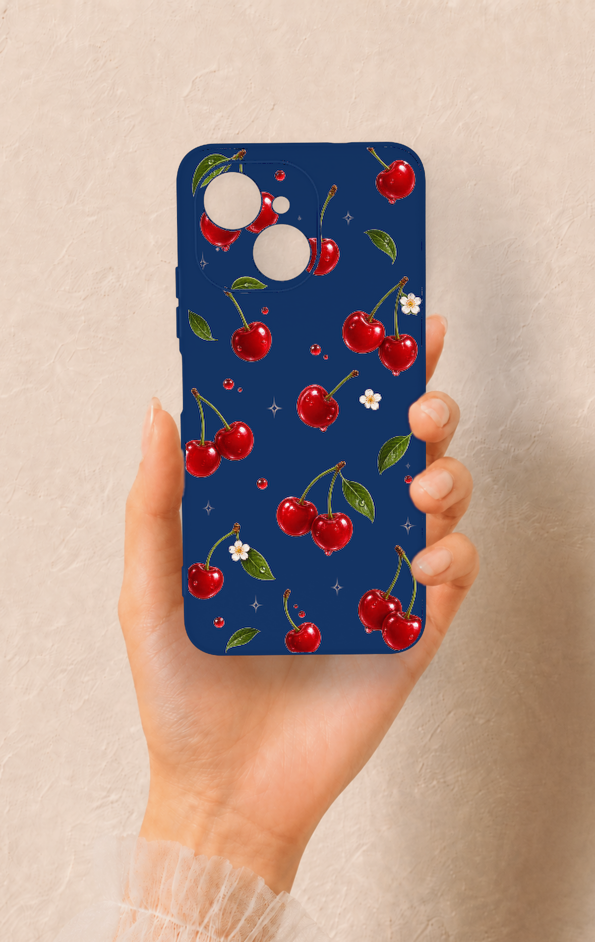 Tecno Spark 40C Uyumlu Kiraz Papatya Desenli Silikon Kılıf