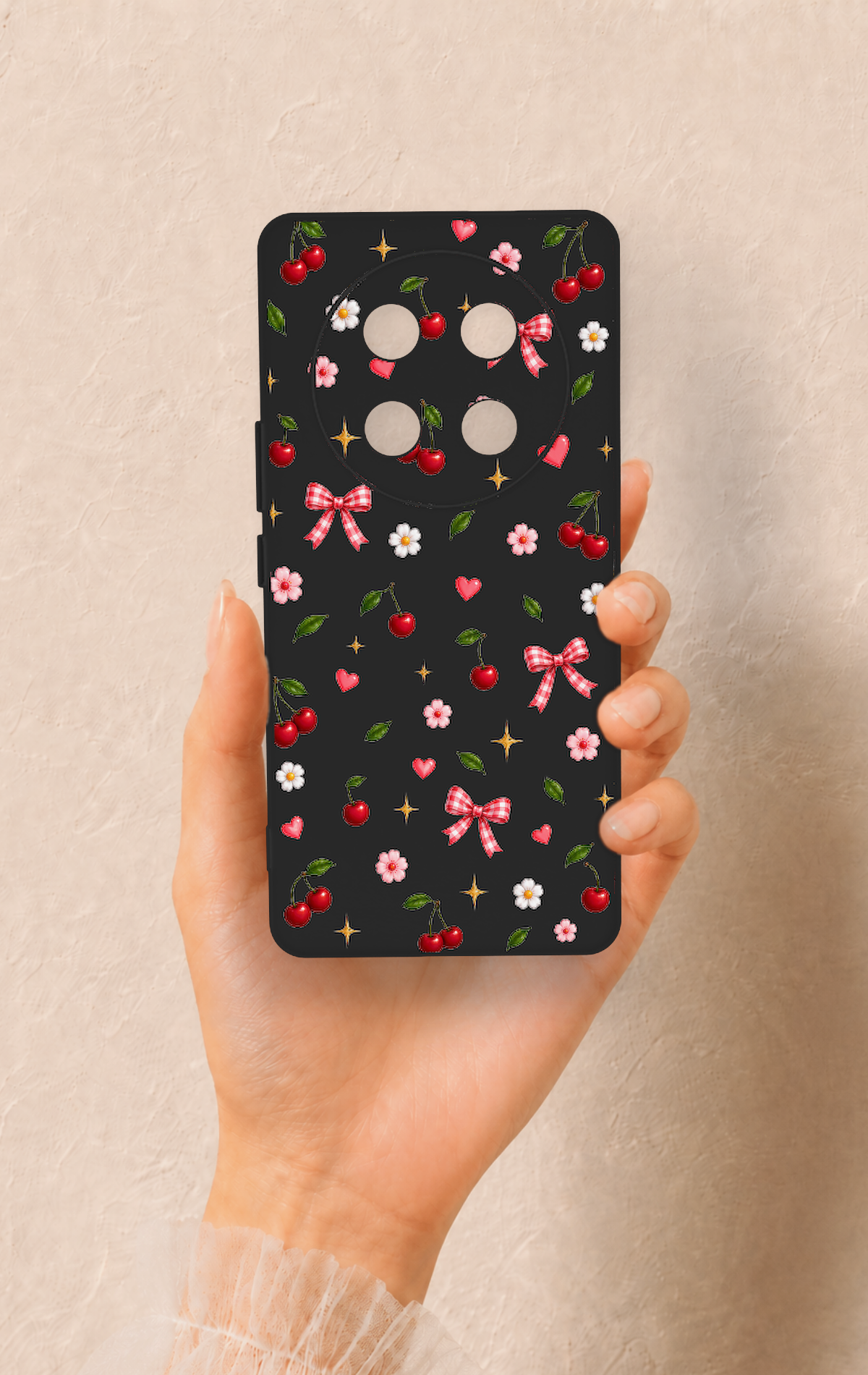 Honor Magic 7 Lite 5G Uyumlu Papatya Kiraz Fiyonk Desenli Silikon Kılıf