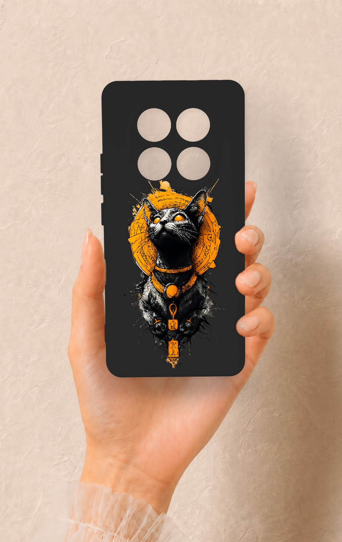 Redmi Note 14 Pro 5G Uyumlu Mısırlı Kedi Tanrısı Desenli Silikon Kılıf
